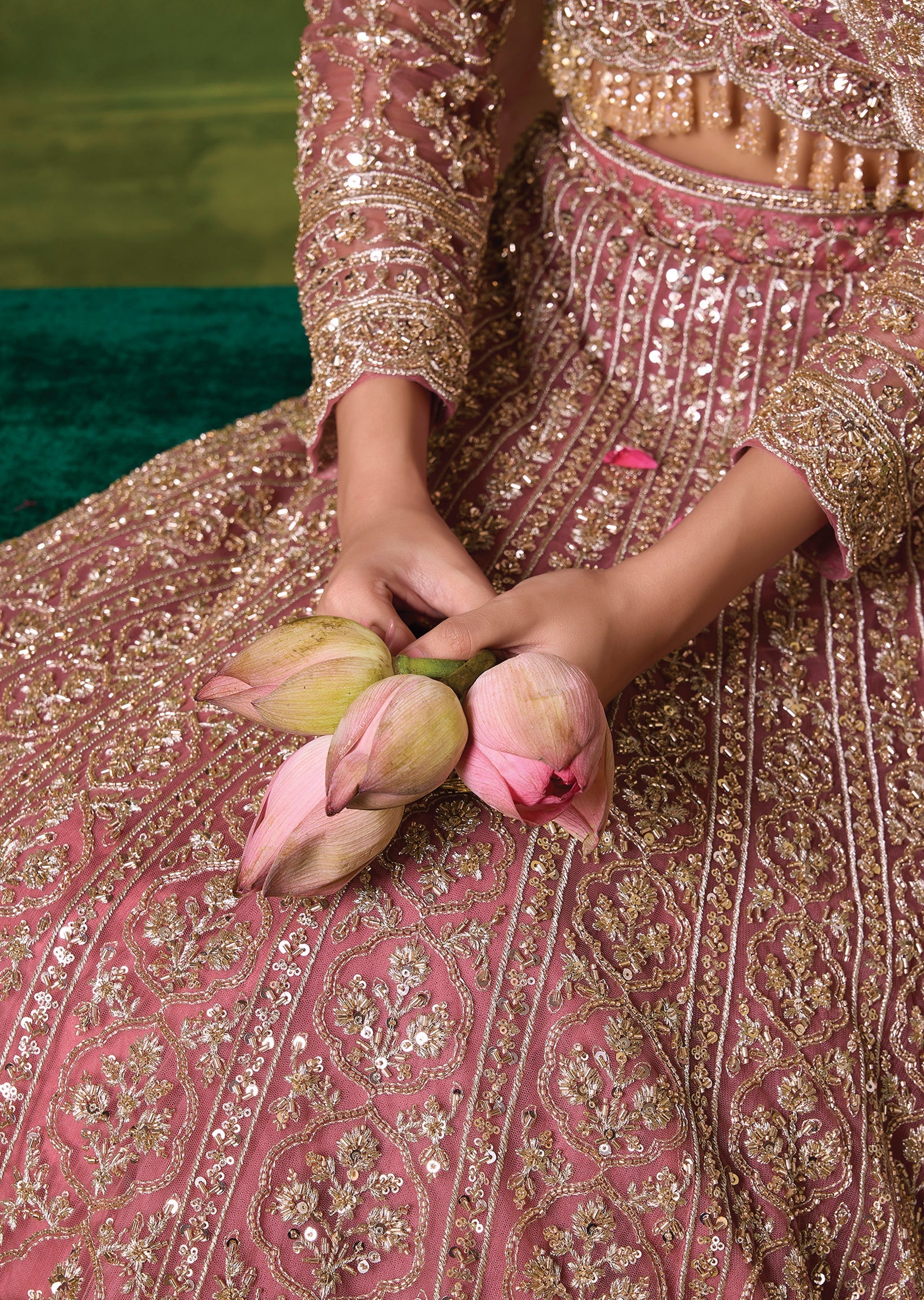 Onion Pink Net Lehenga Set
