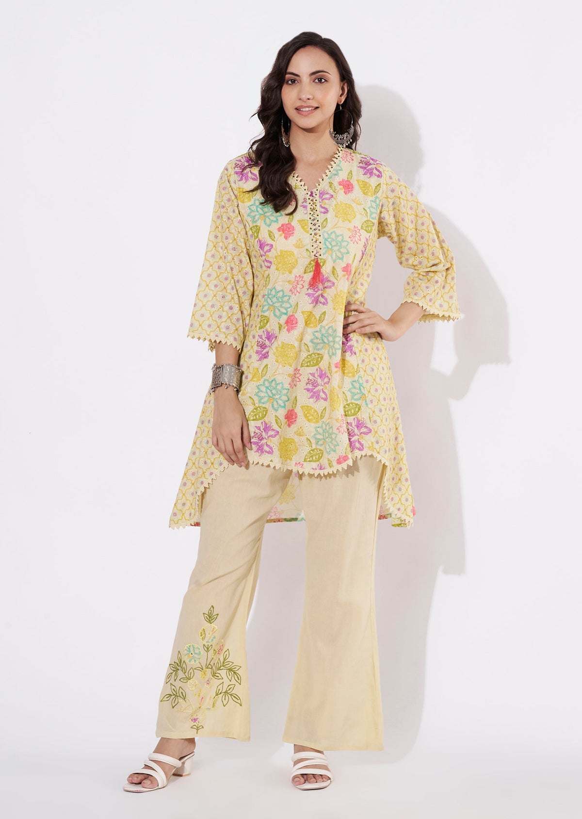 Pista Green Cotton Straight cut Kurti set