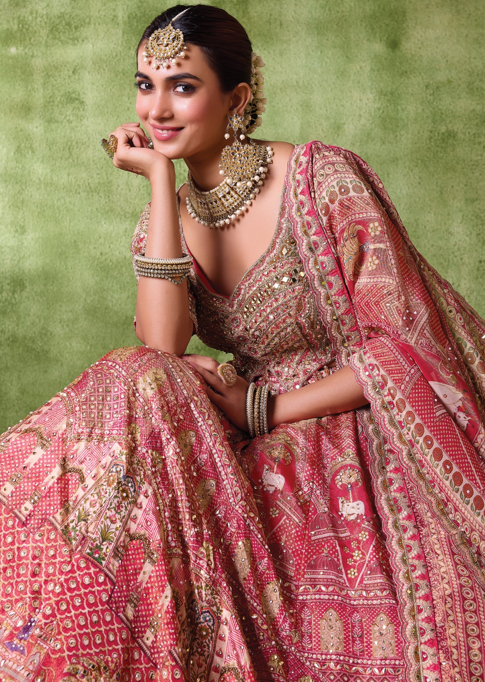 Red Tissue Lehenga Set