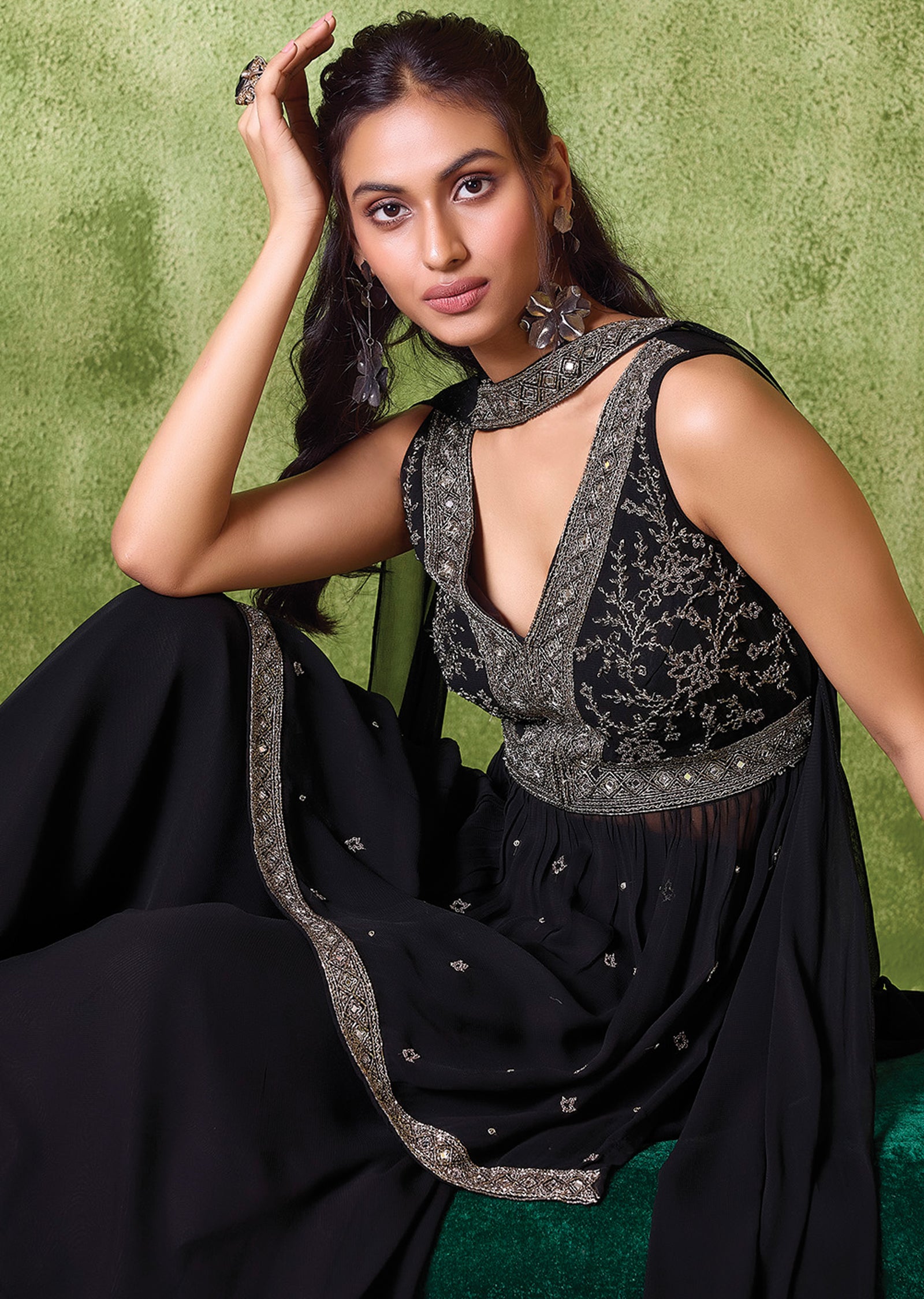 Black Georgette Sharara set
