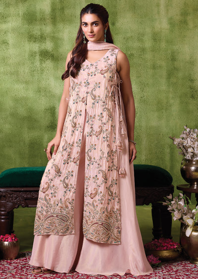 Peach Tissue Anarkali Suit