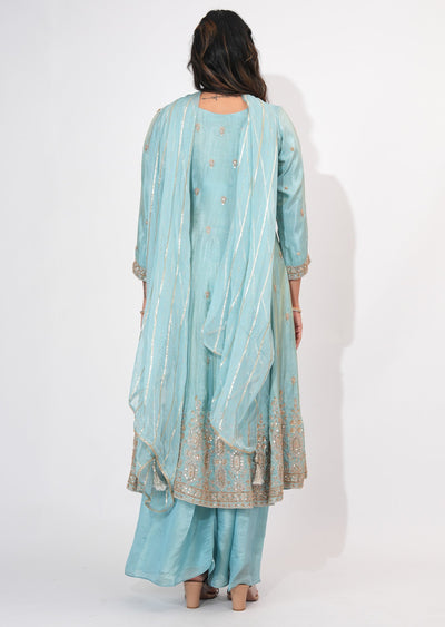 Dusty Blue Tissue Anarkali Suit