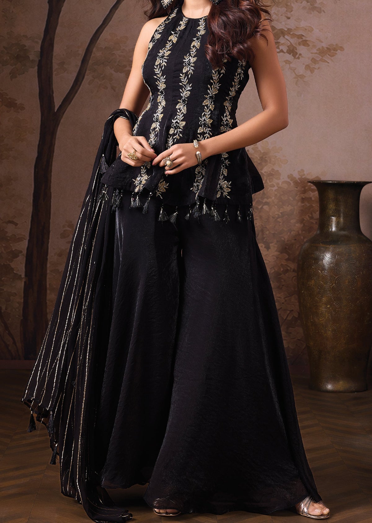 Blck Tissue Sharara Set