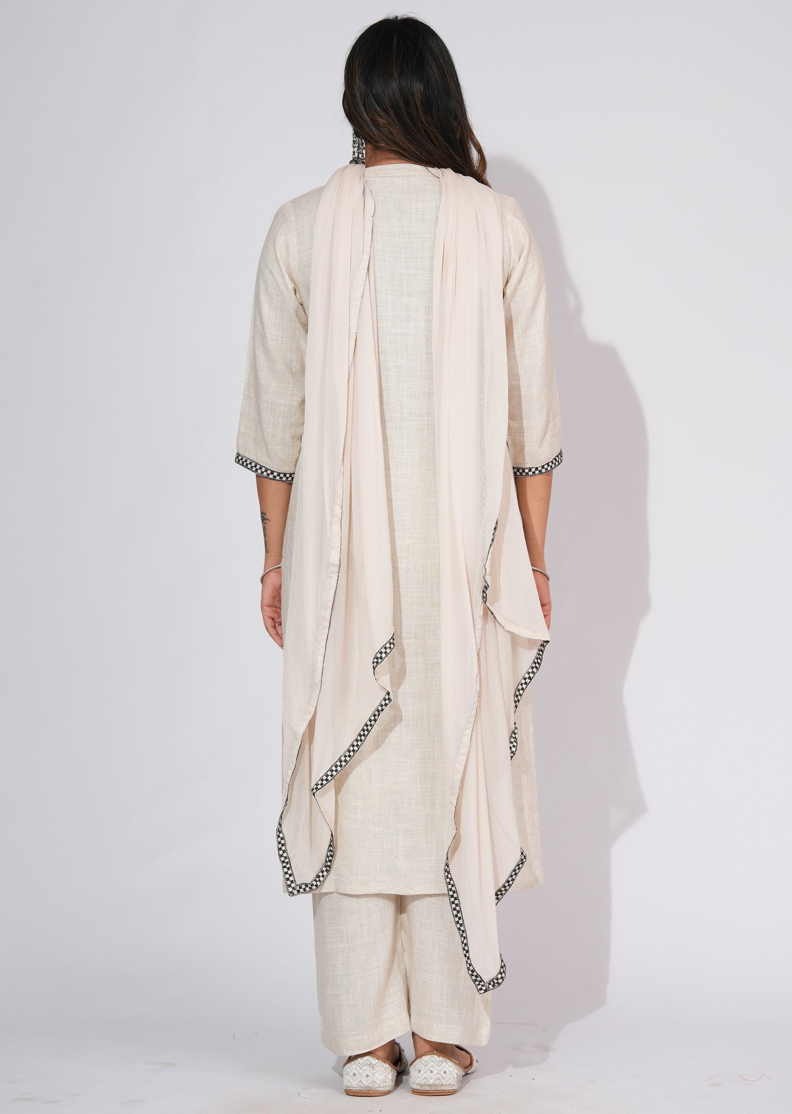 Beige Cotton Straight cut suit