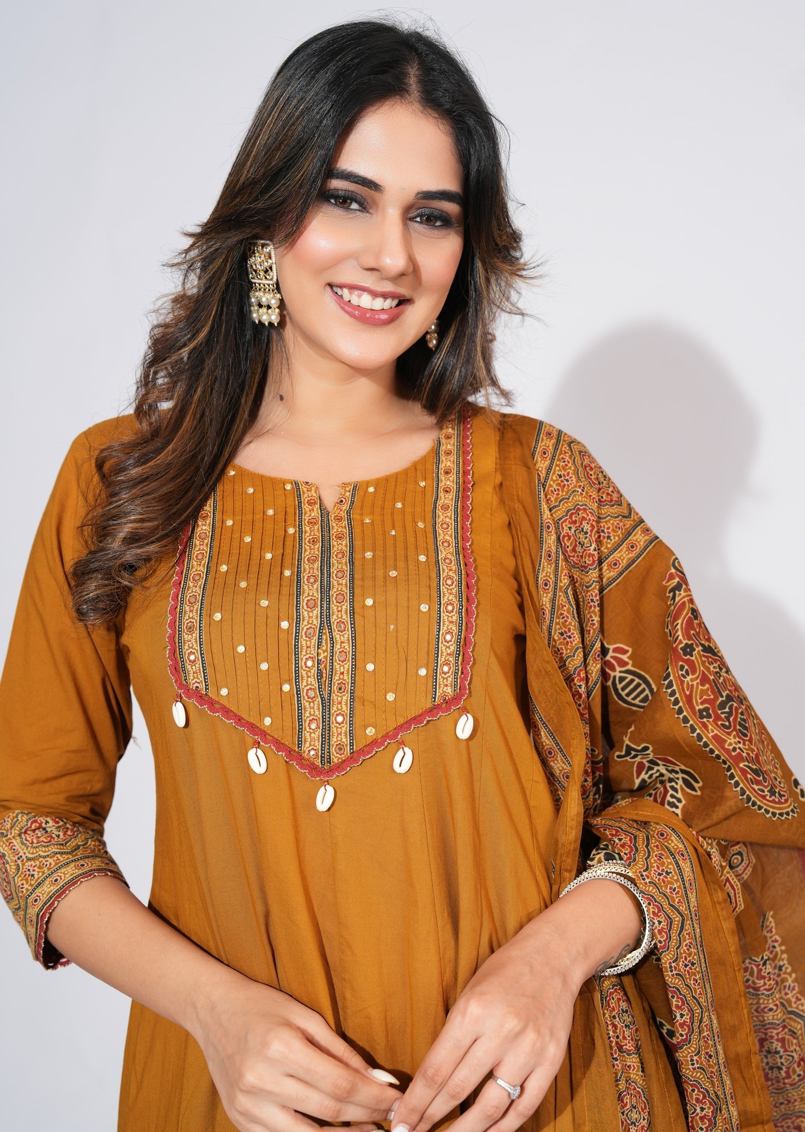 Dark Mustard Cotton Anarkali Suit