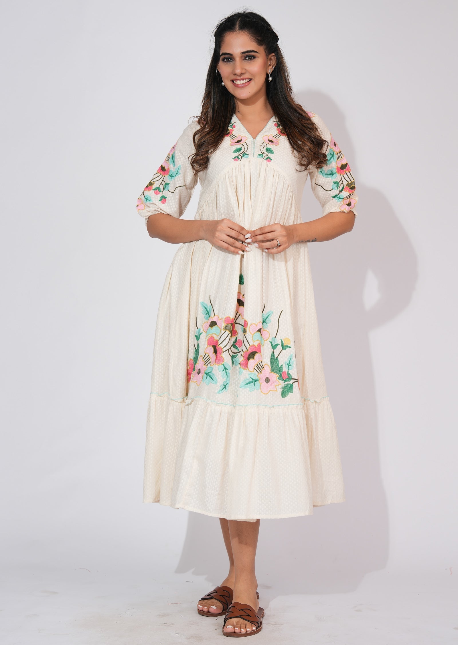 Light Beige Cotton Frock Style kurti