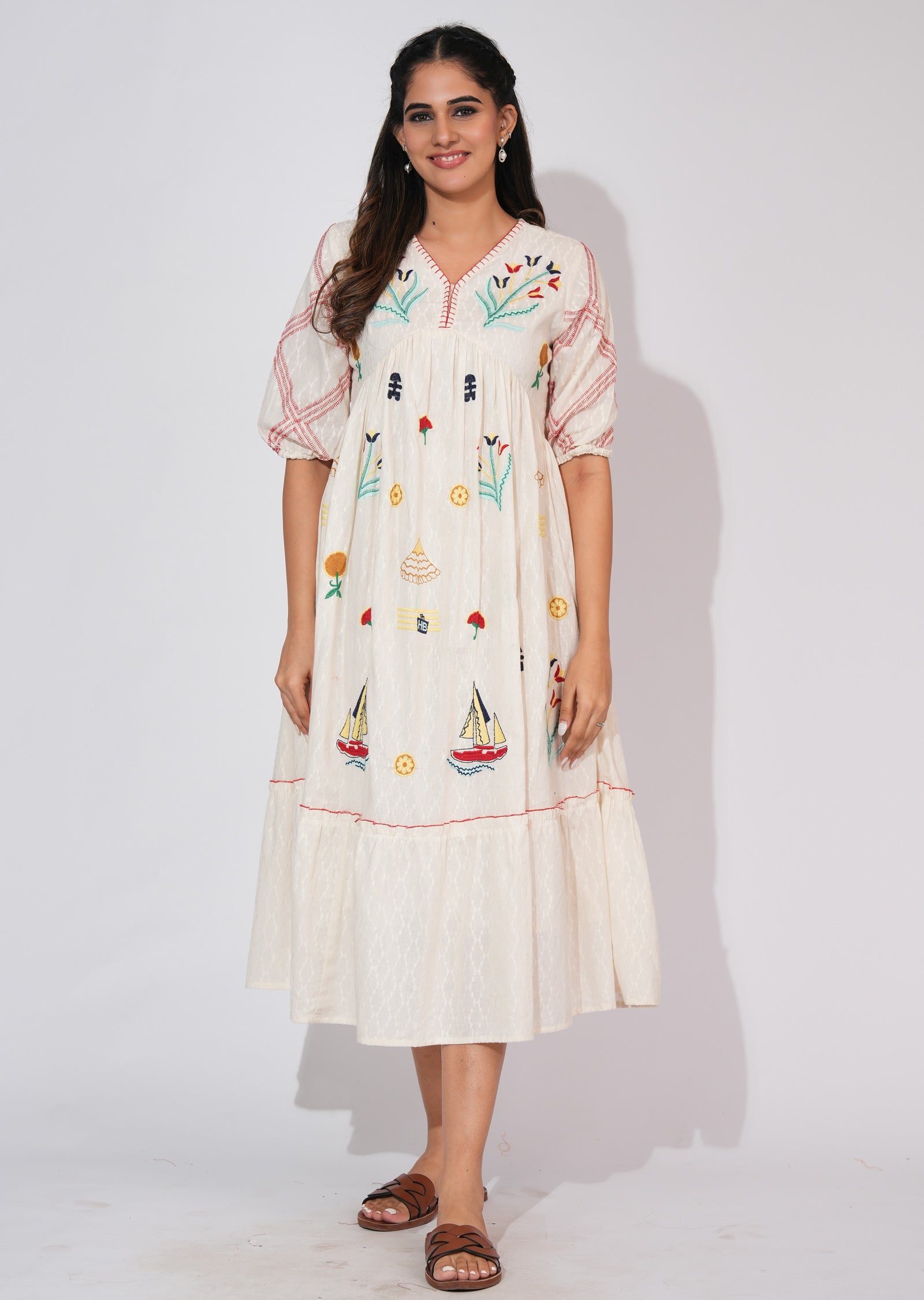 Light Beige Cotton Frock Style kurti