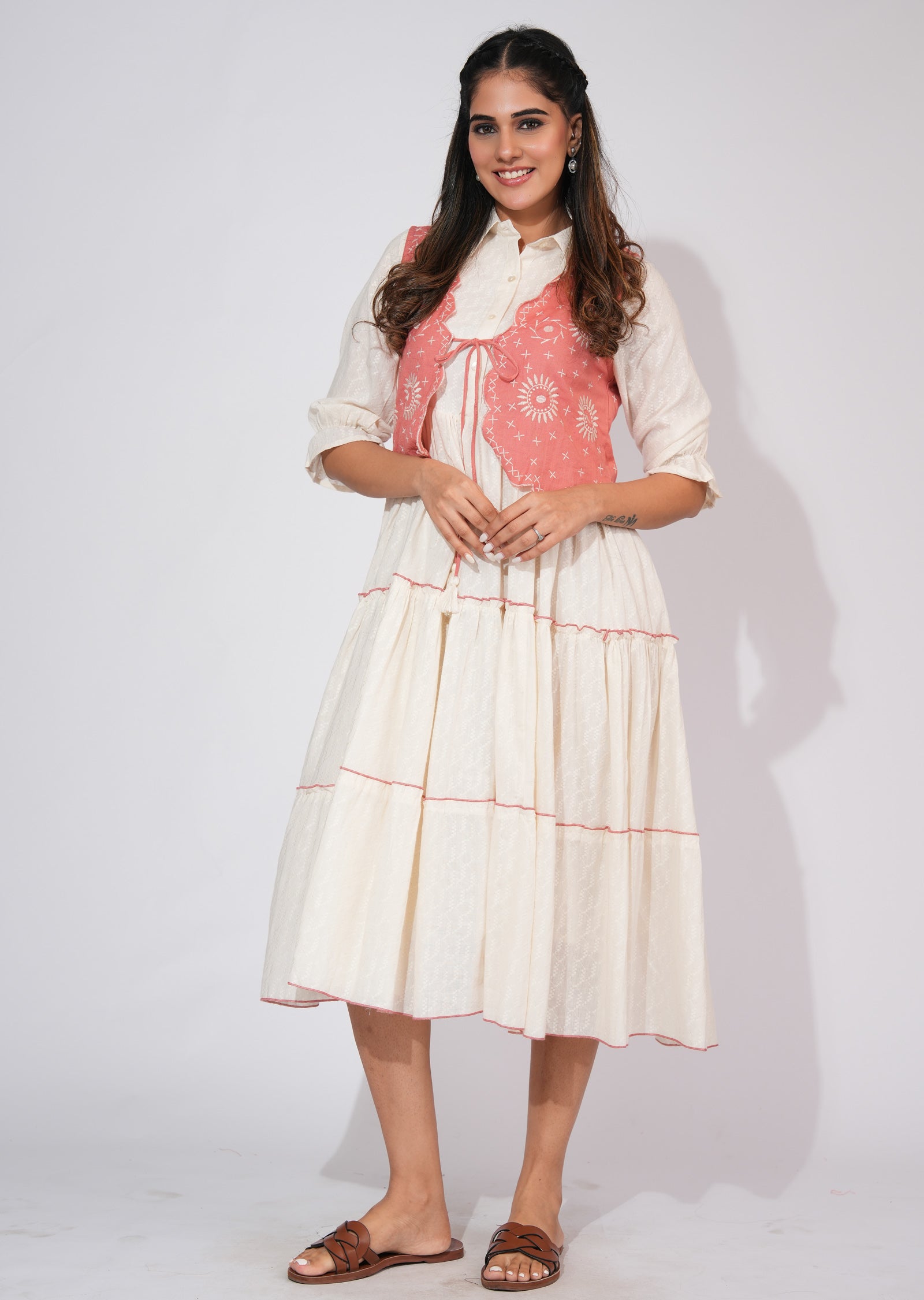 Off White Cotton Frock Style kurti