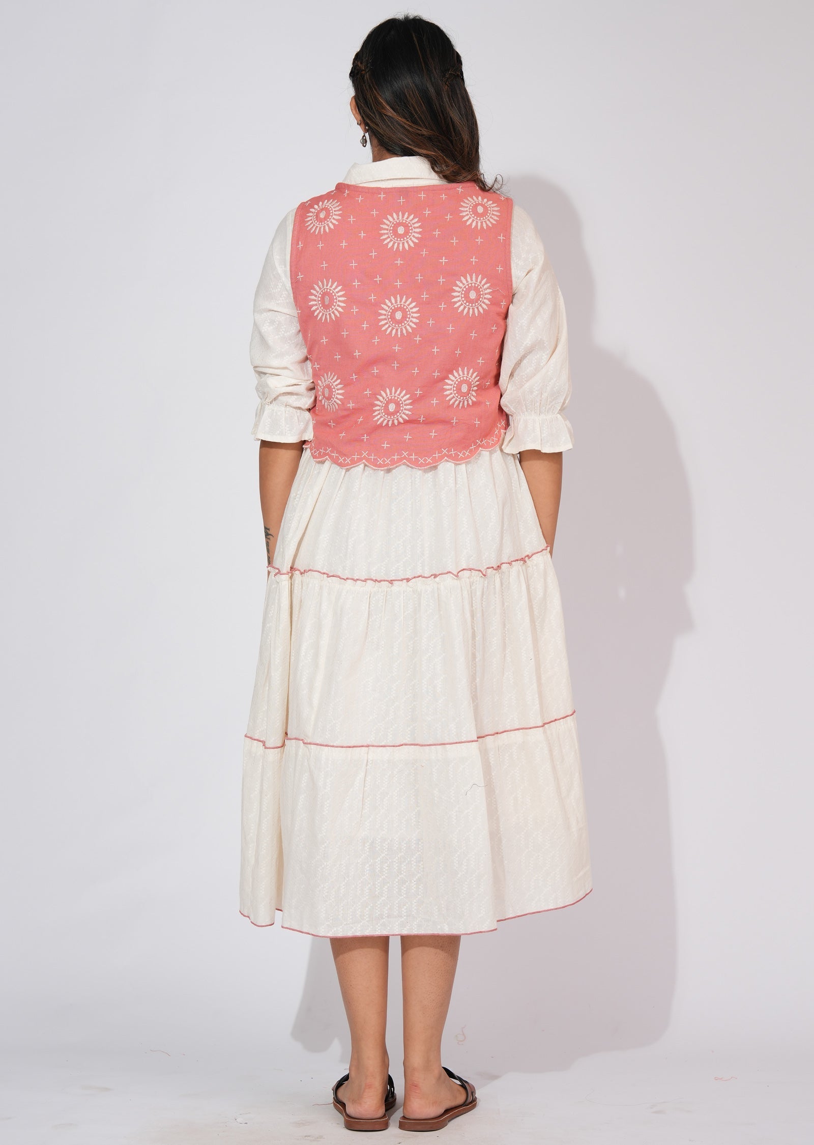 Off White Cotton Frock Style kurti