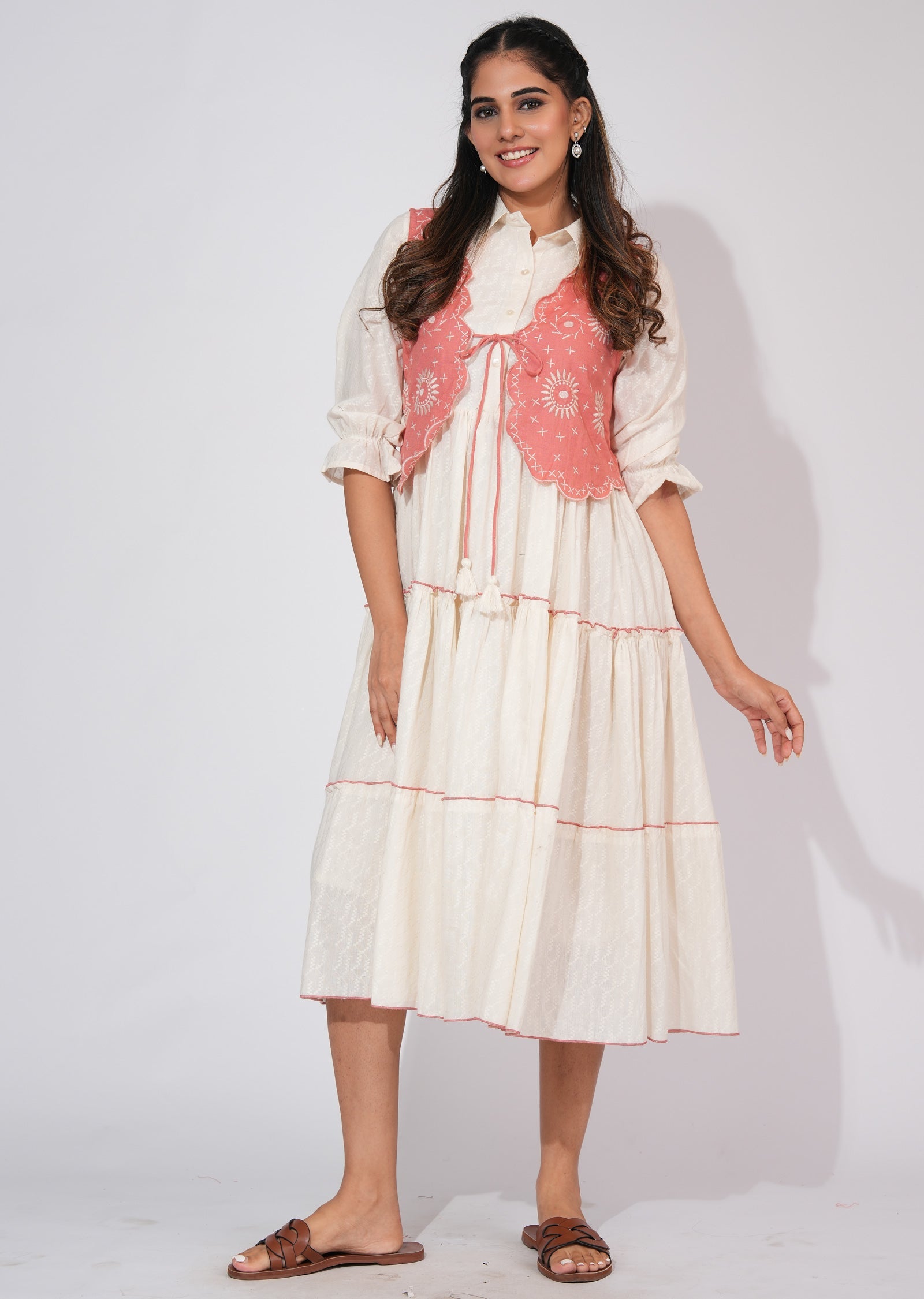 Off White Cotton Frock Style kurti