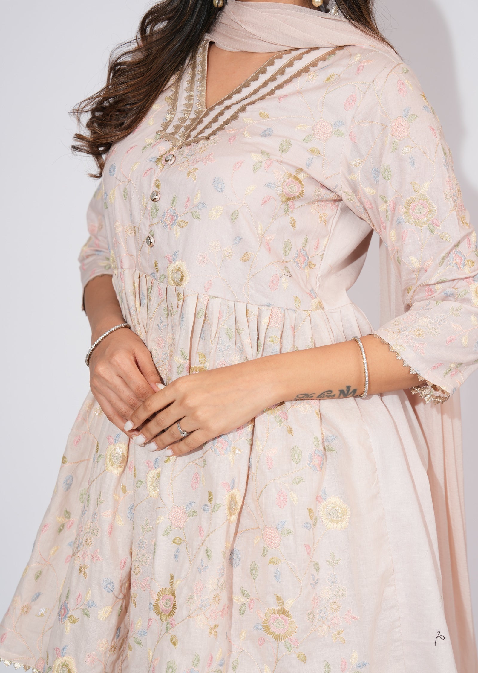 Fawn Cotton Anarkali Suit