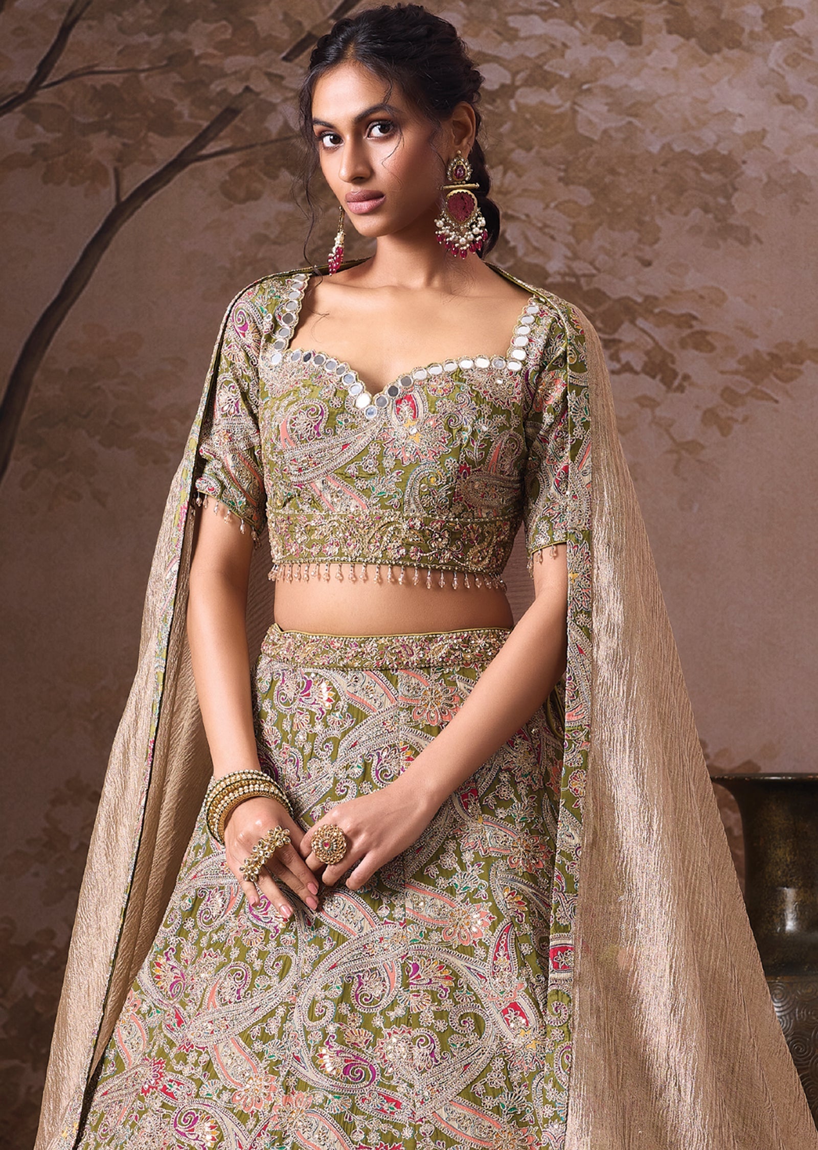 Mehndi Green Silk Lehenga set