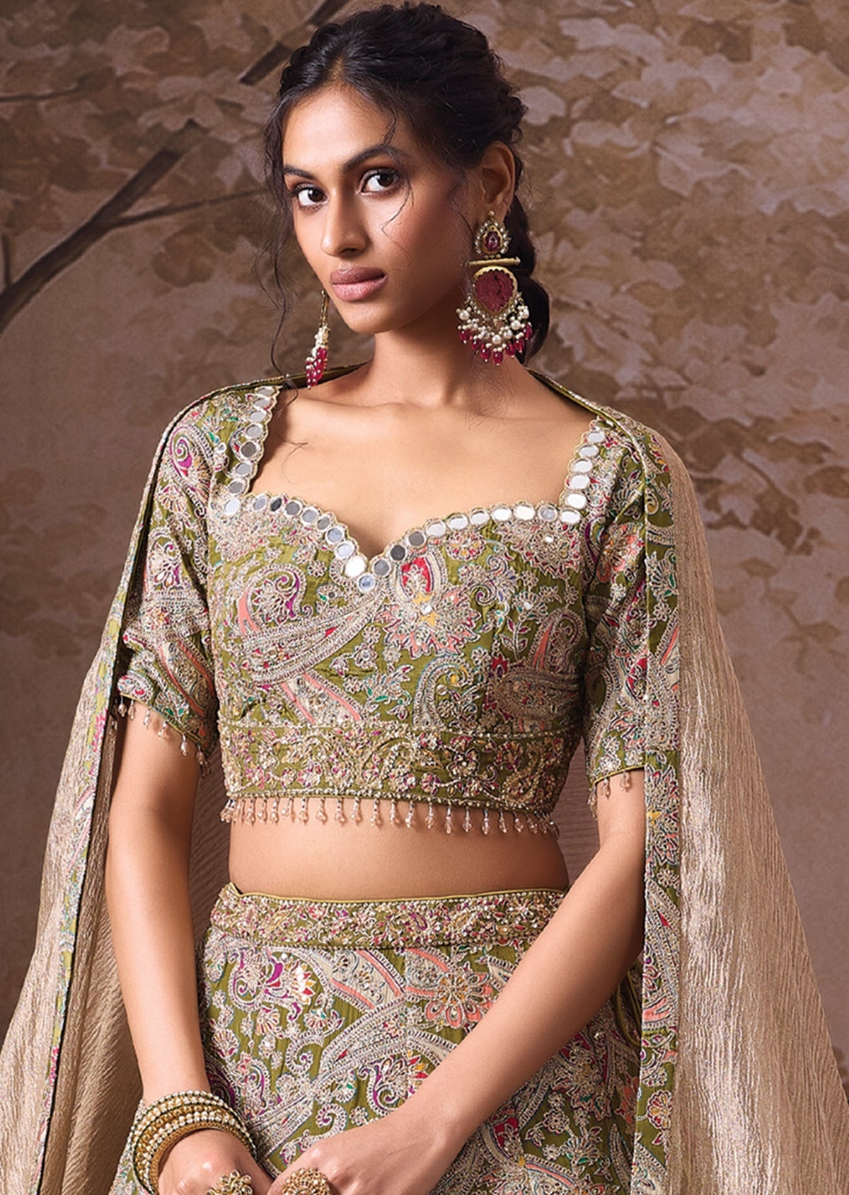 Mehndi Green Silk Lehenga set