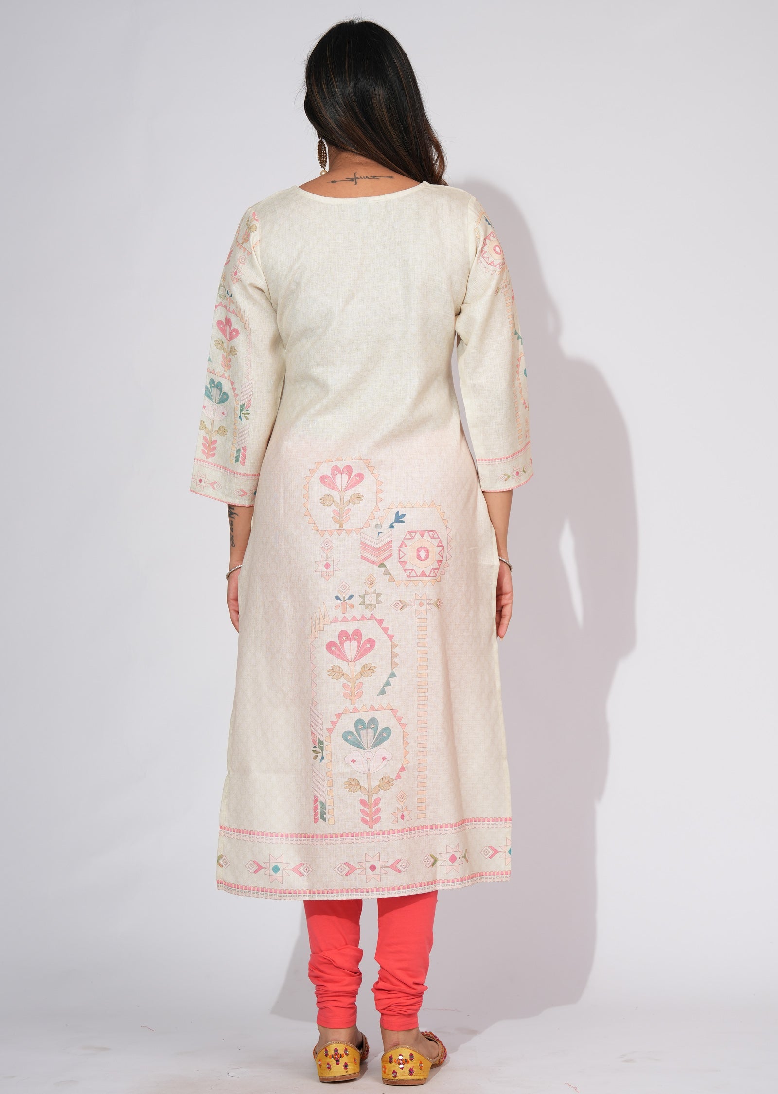 Light Pista Linen CottonStraight cut kurti