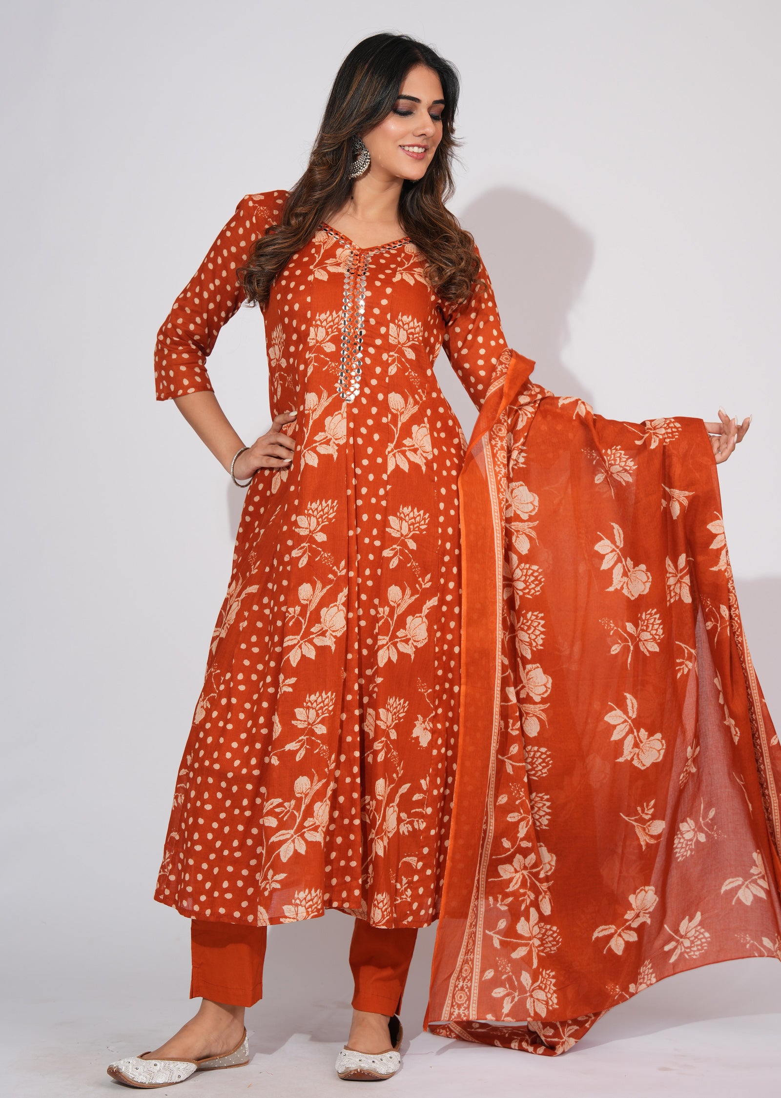 Rust Cotton Anarkali Suit
