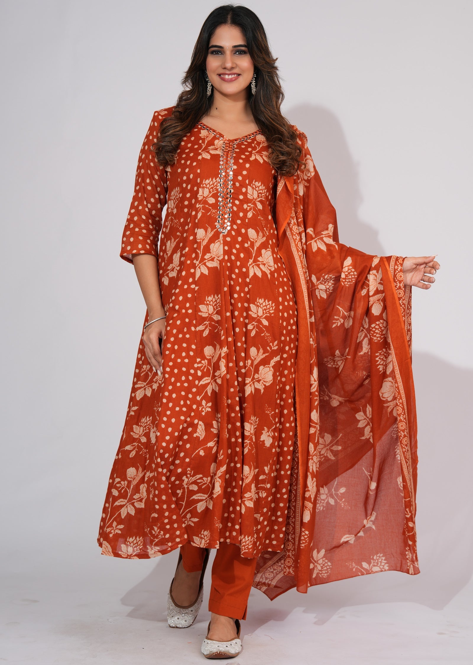 Rust Cotton Anarkali Suit