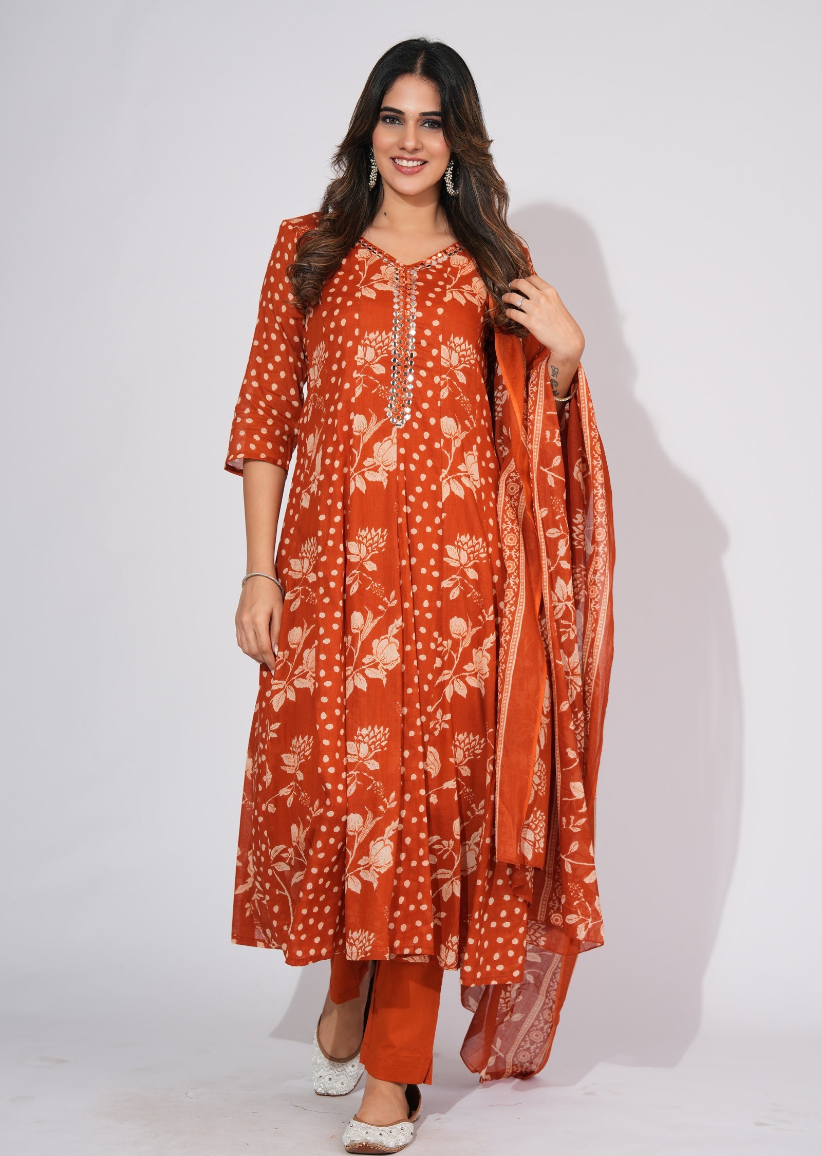 Rust Cotton Anarkali Suit