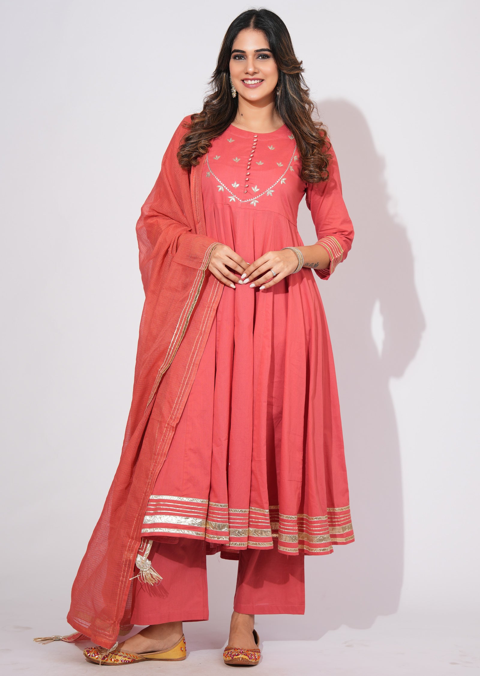 Dark Rust Cotton Anarkali Suit