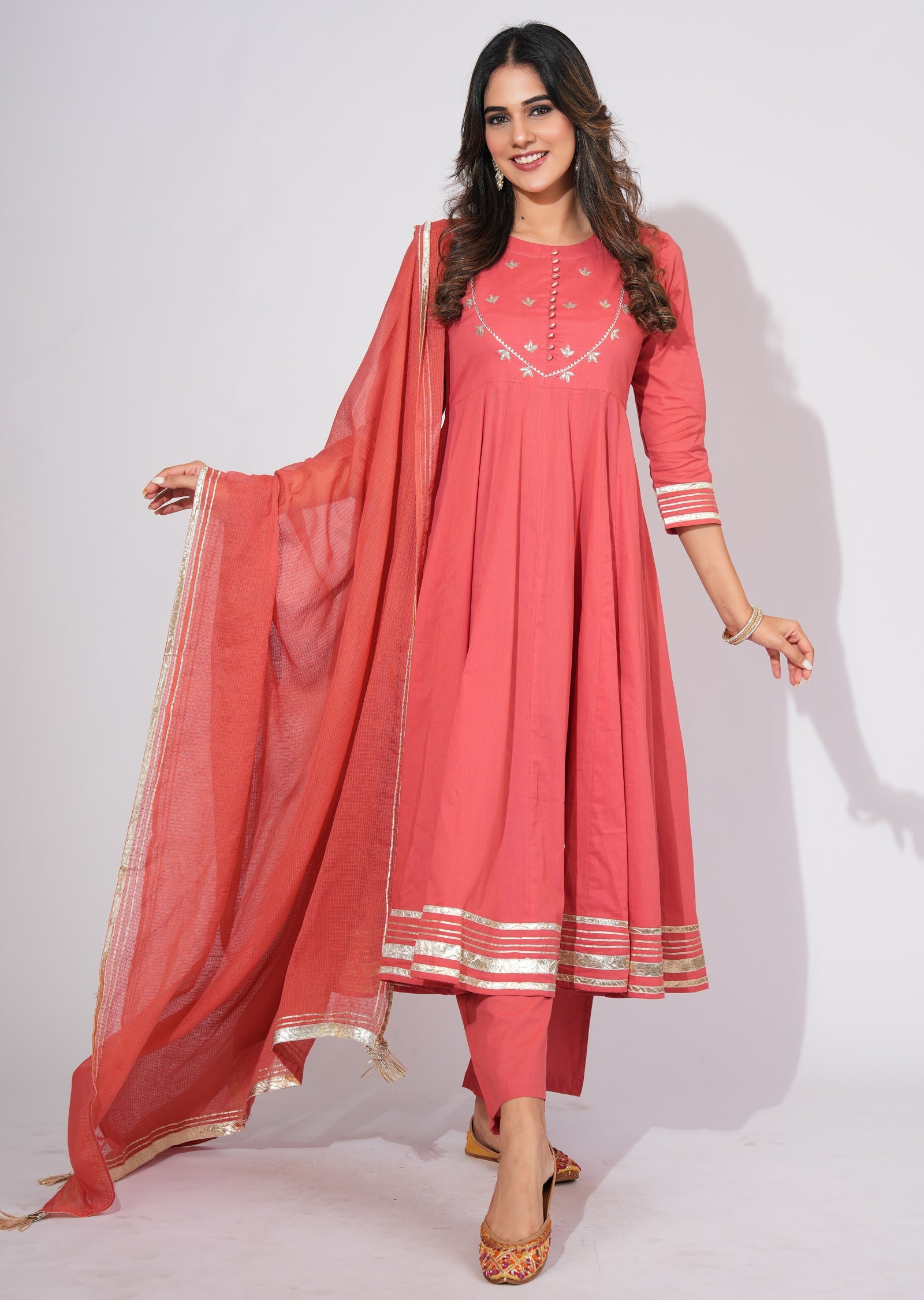 Dark Rust Cotton Anarkali Suit