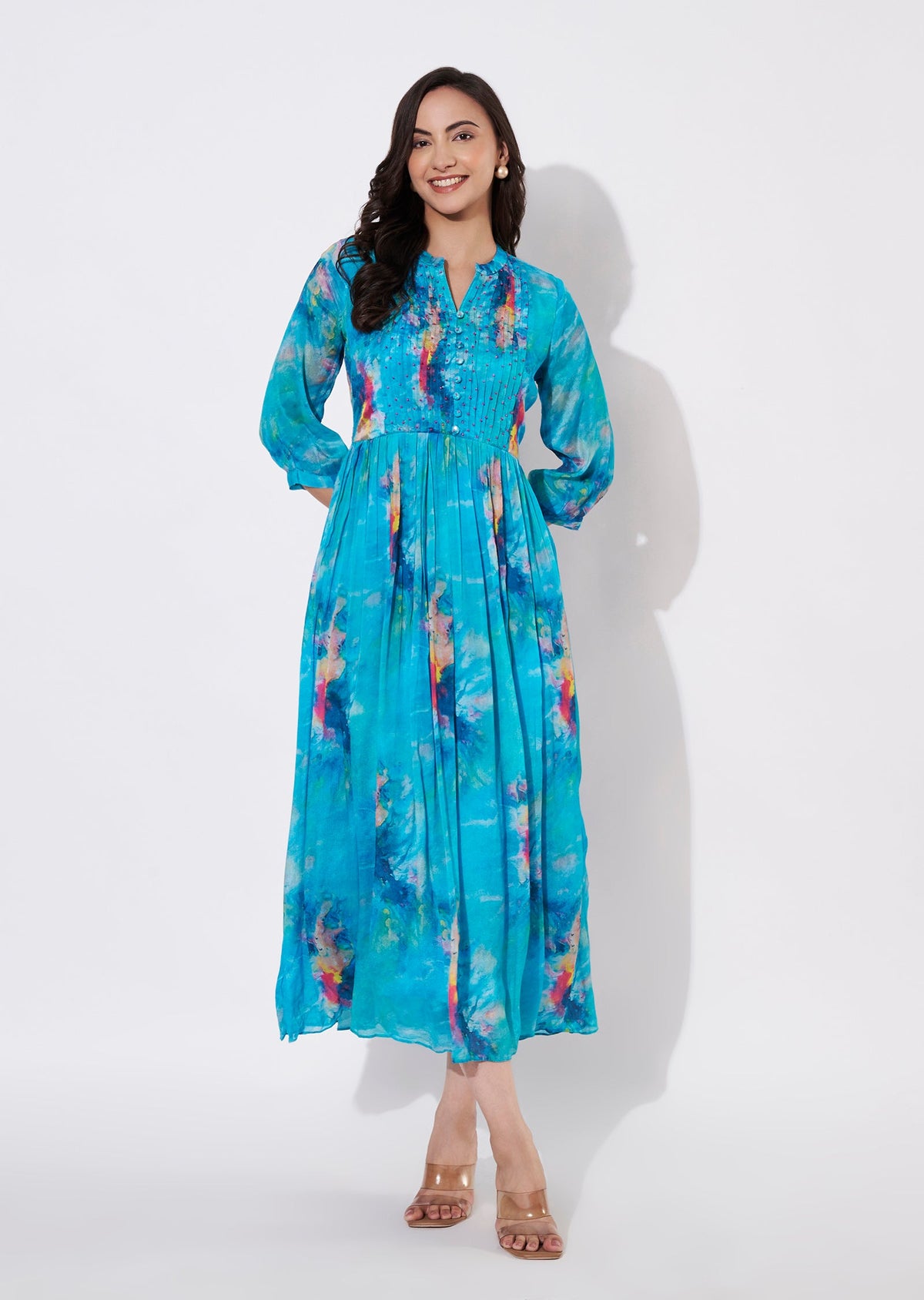 Blue Chinnon Long kurti