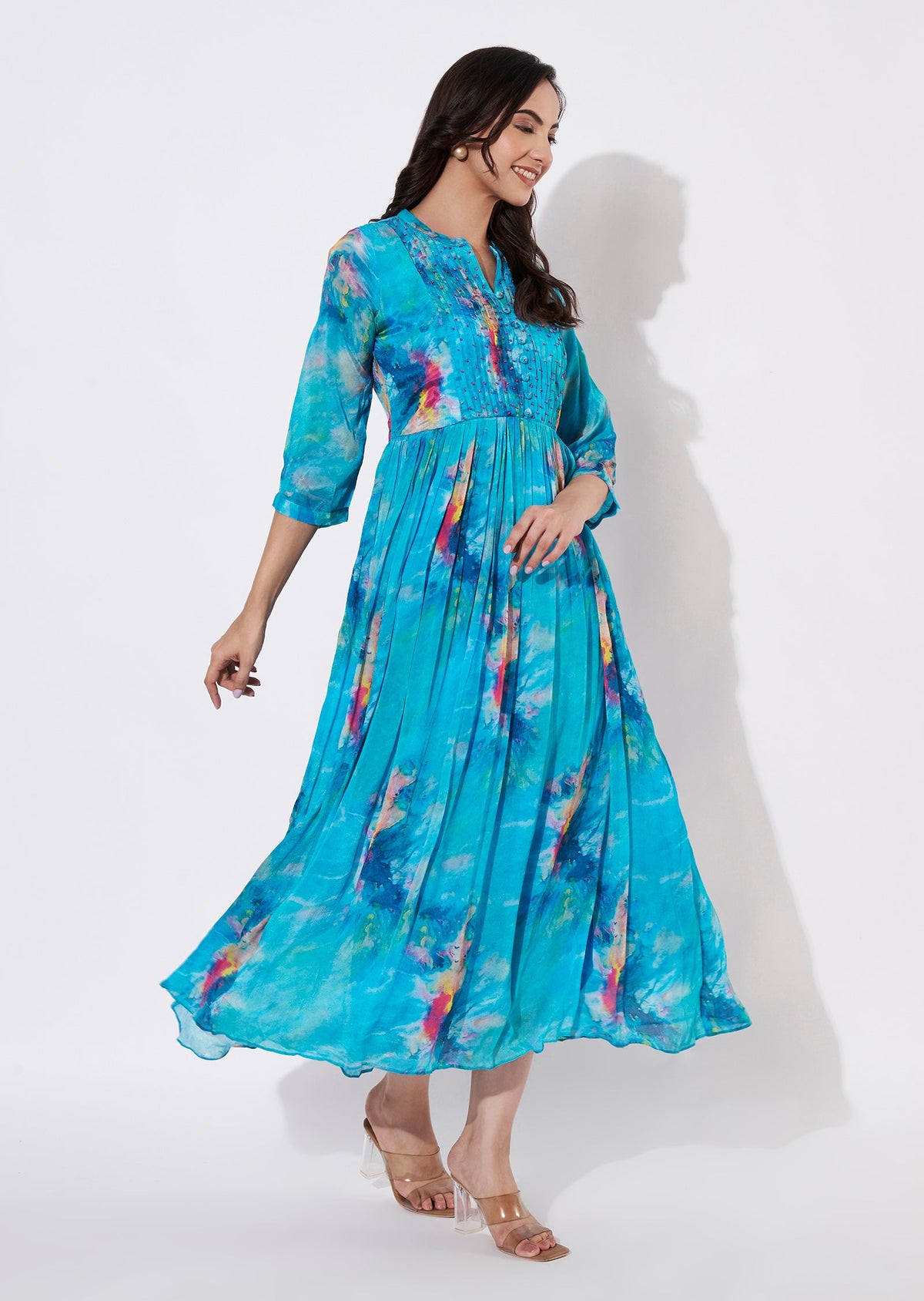 Blue Chinnon Long kurti