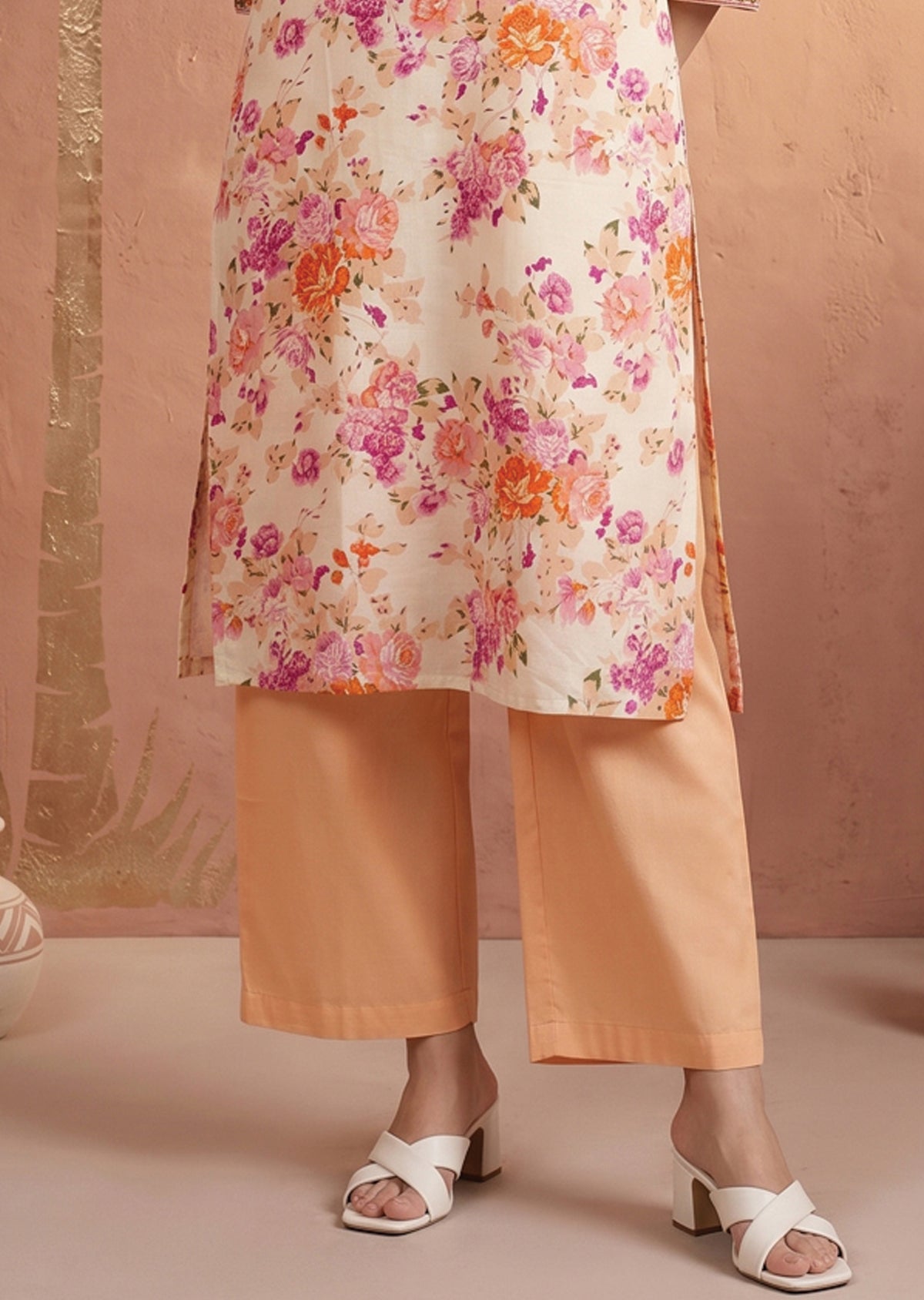 Light Pink Cotton Straight cut suit