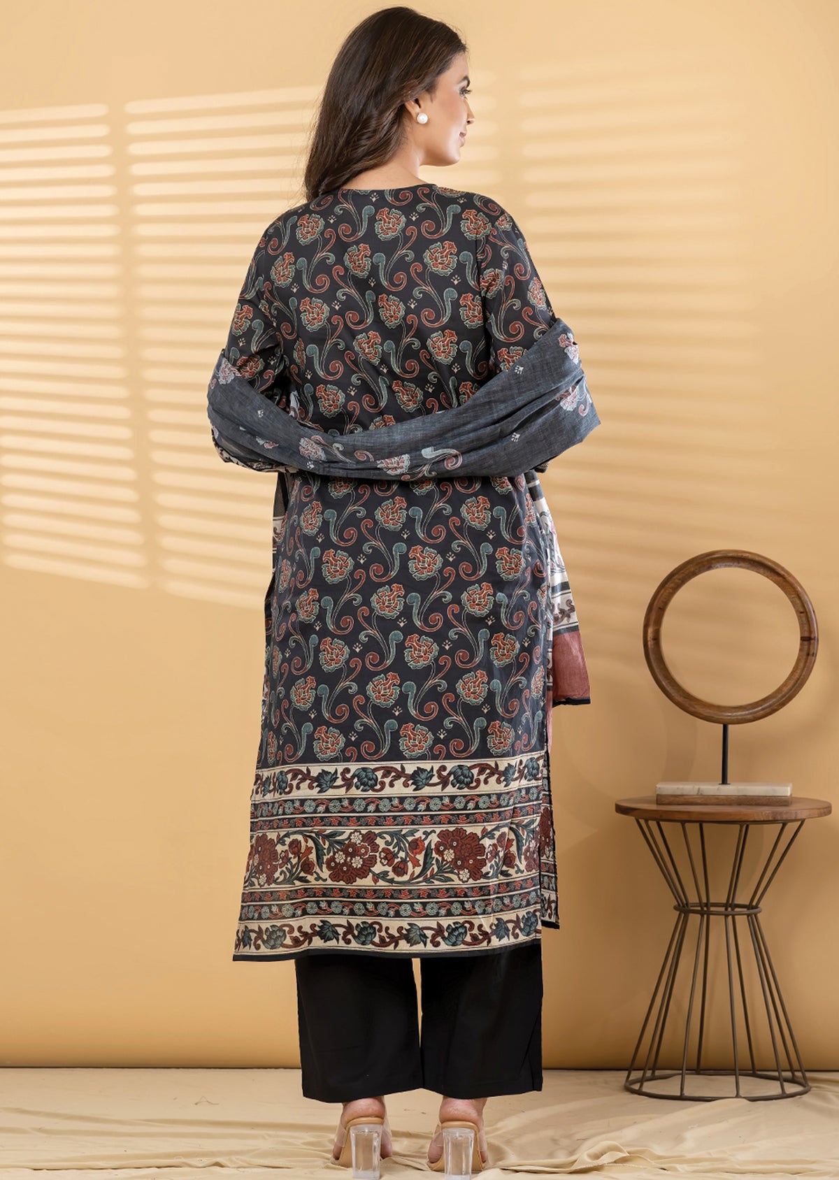 Black Cotton Straight cut suit