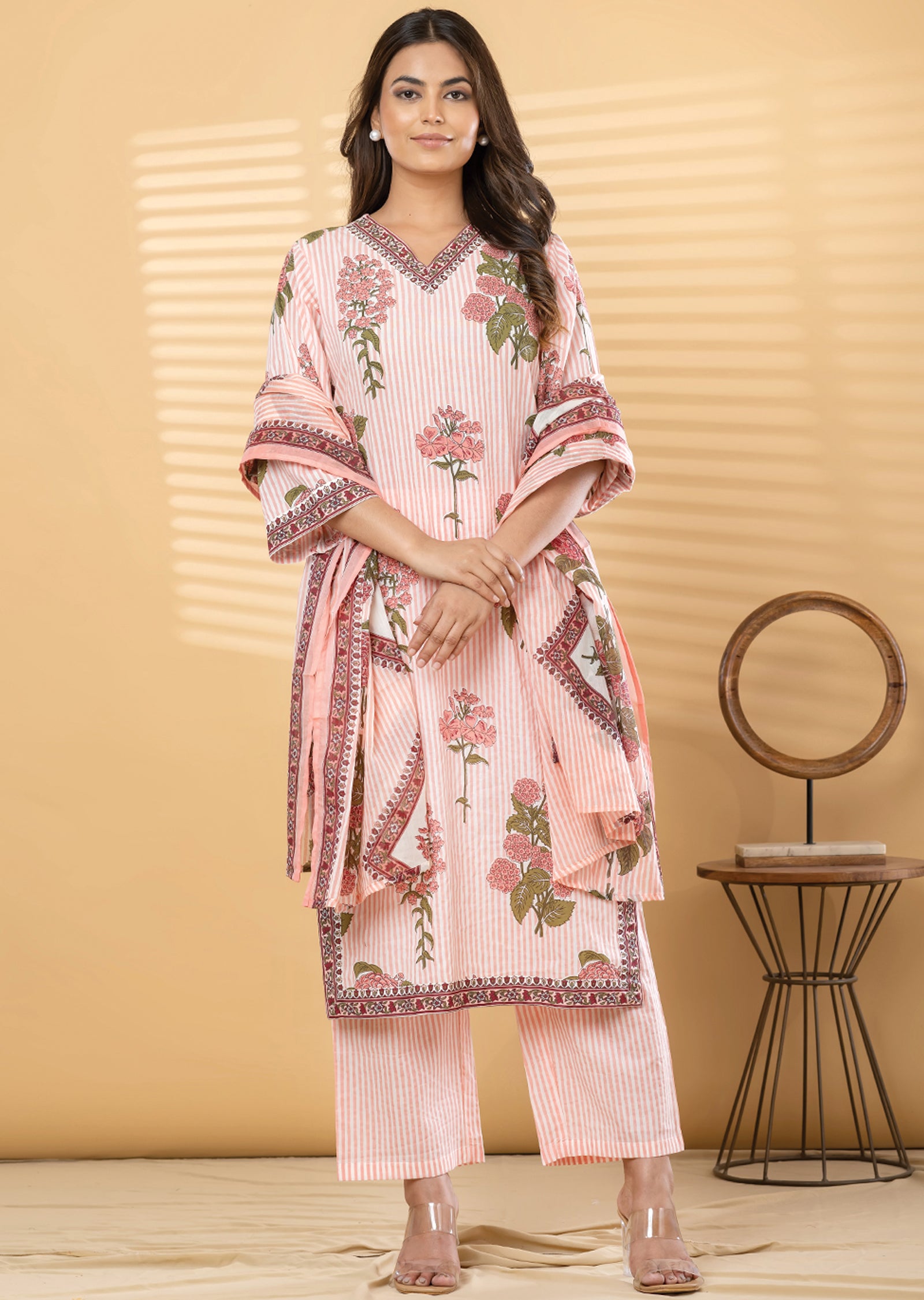 Peach Cotton Straight cut suit