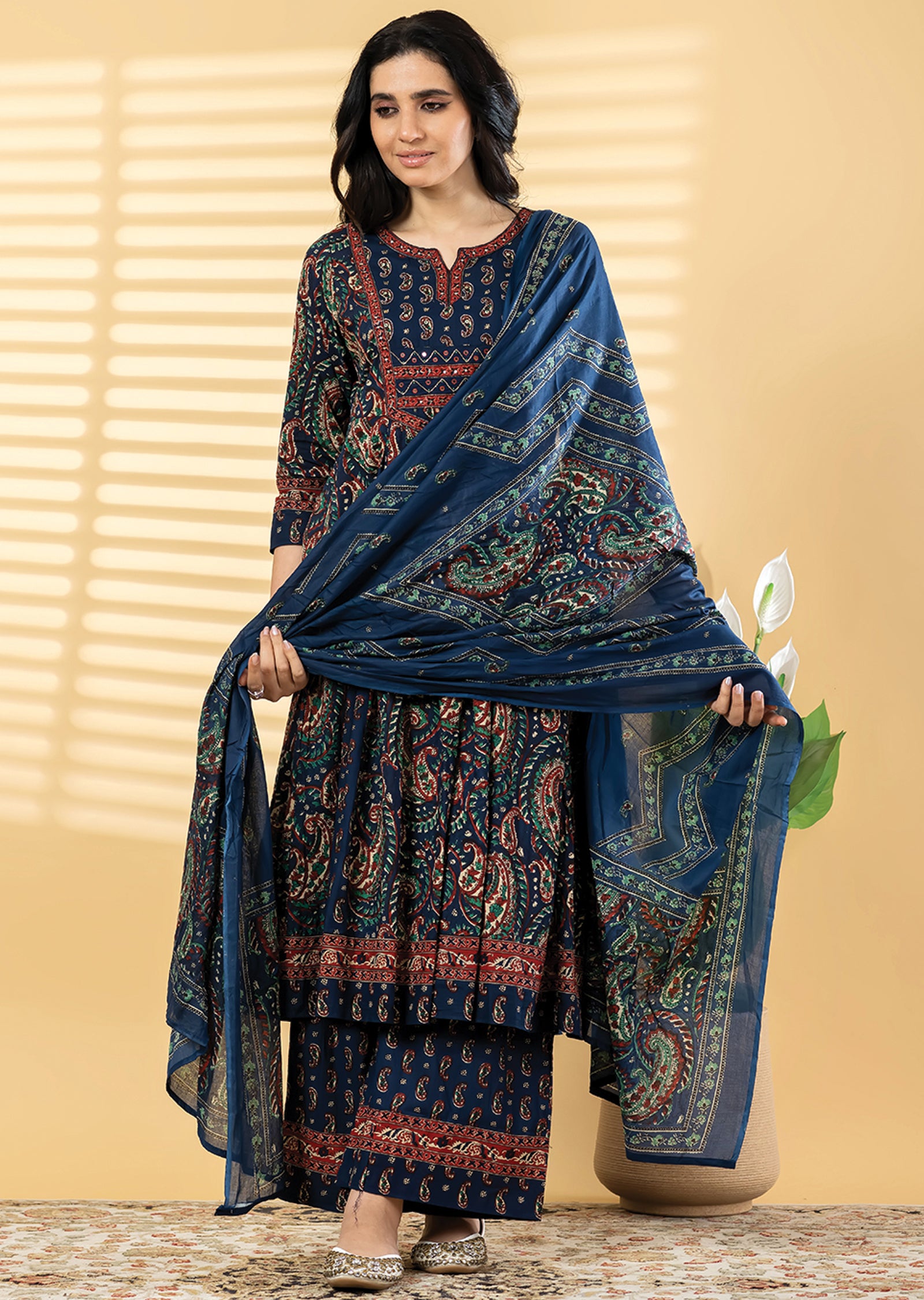 Navy Blue Cotton Anarkali Suit