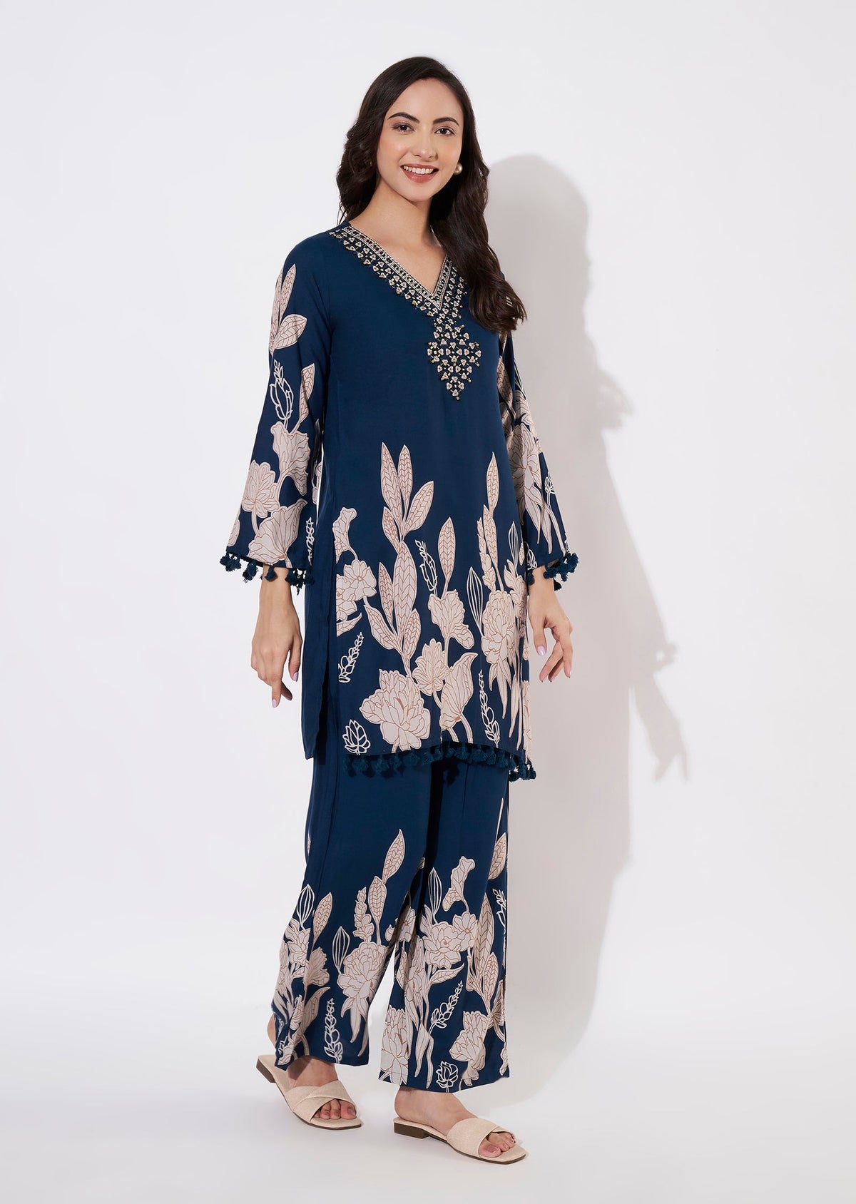 Teal Blue Reyon Short Kurti set
