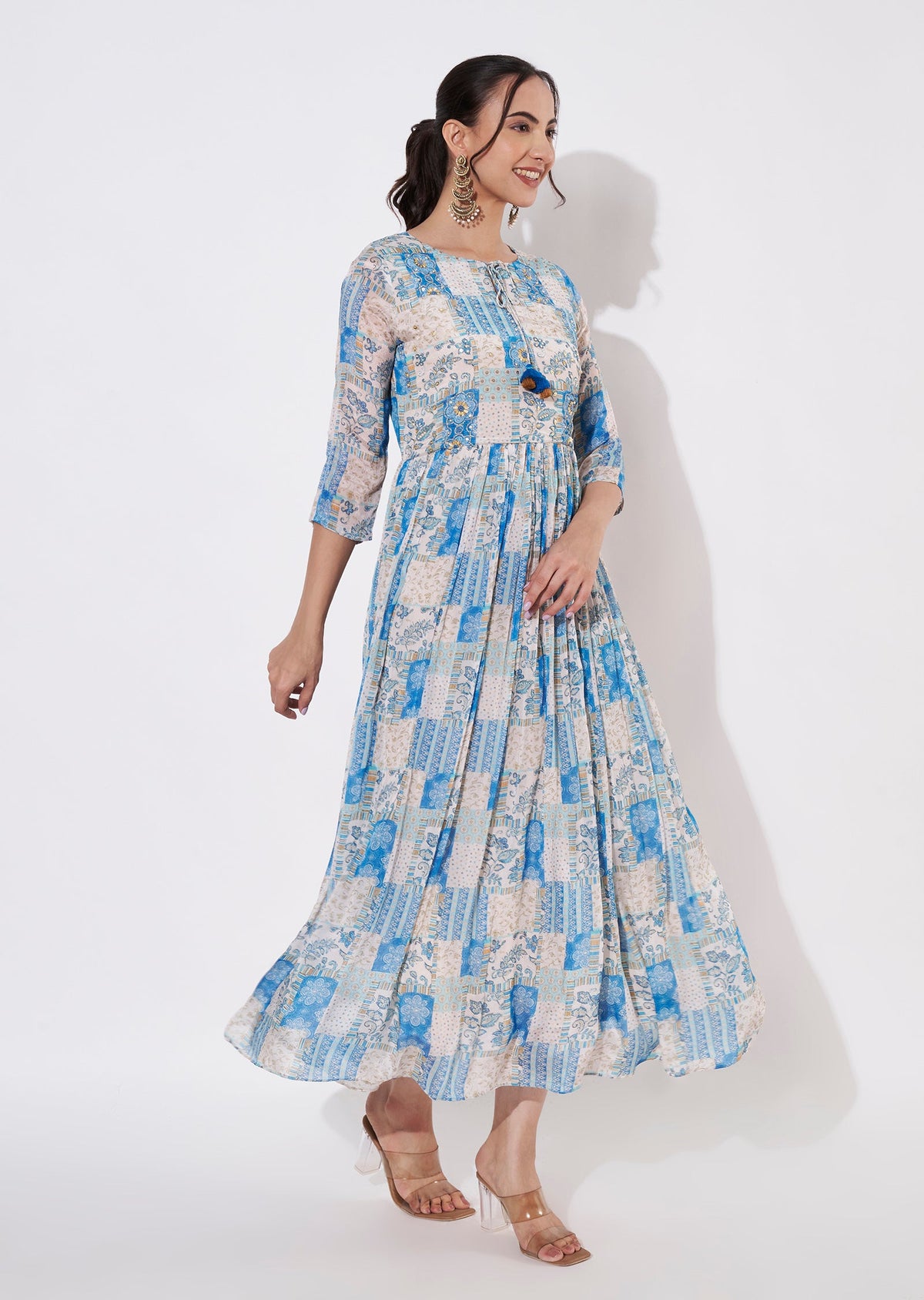 Light Blue Chinnon Long kurti