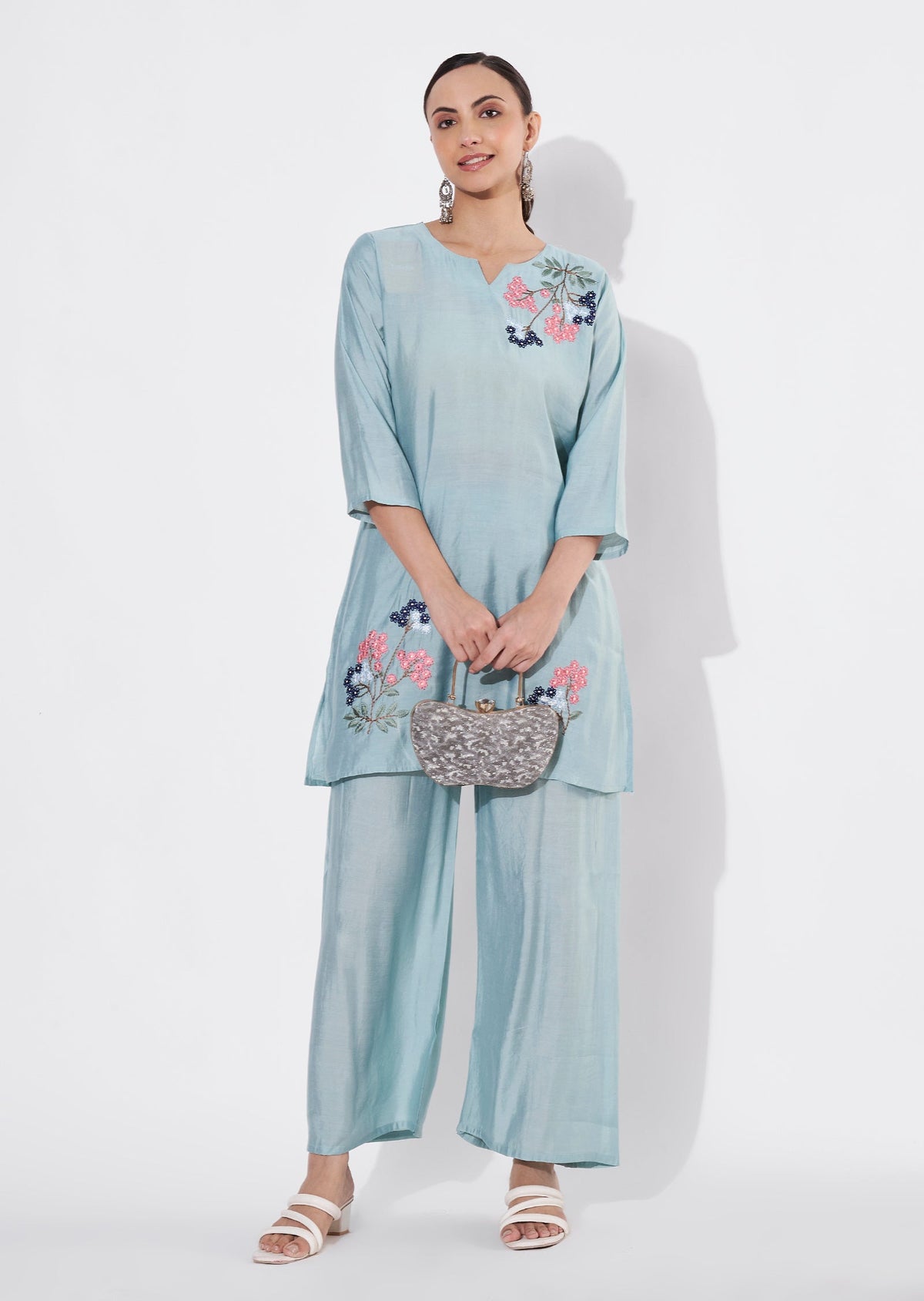 Dusty Green Russian Silk Straight cut Kurti set