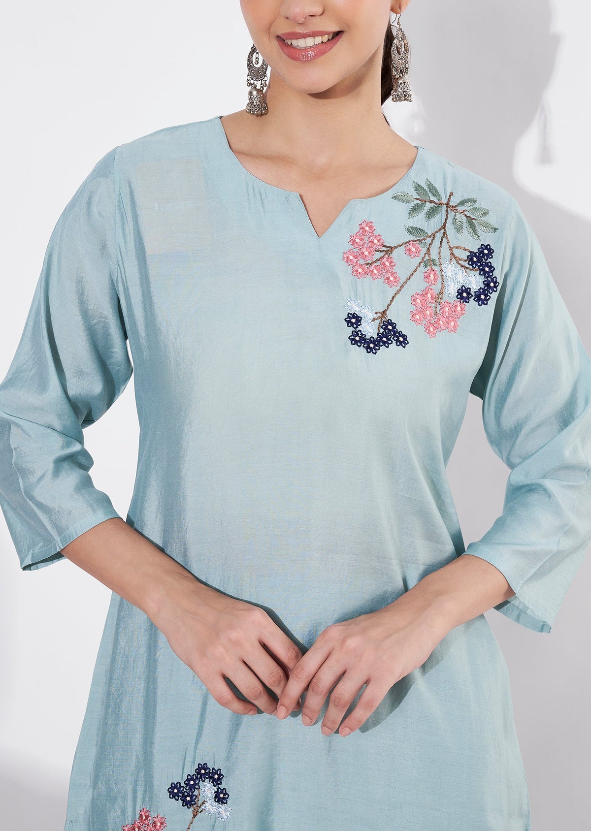Dusty Green Russian Silk Straight cut Kurti set