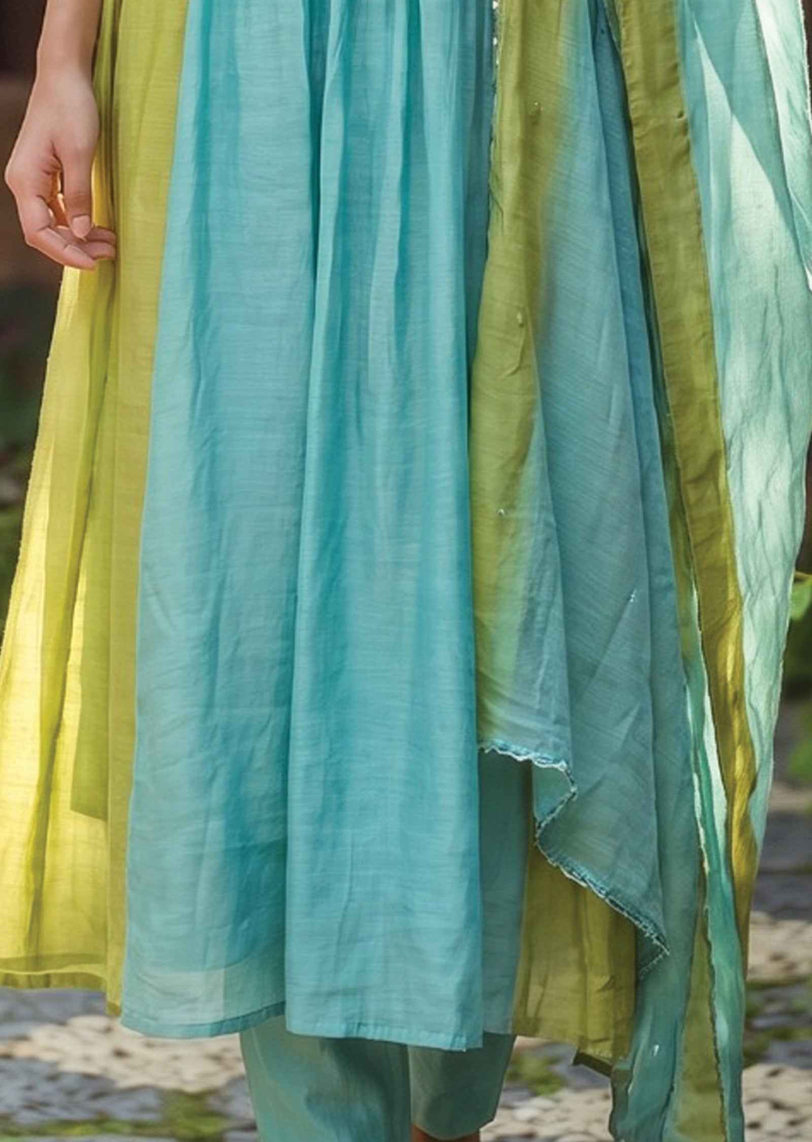 Sea Green Mul Chanderi Anarkali Suit