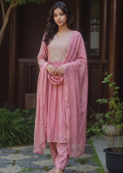 Pink Mul Chanderi Anarkali Suit