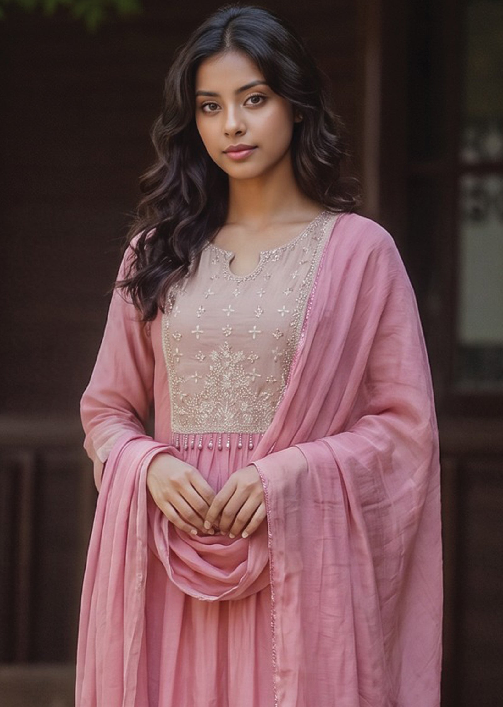 Pink Mul Chanderi Anarkali Suit