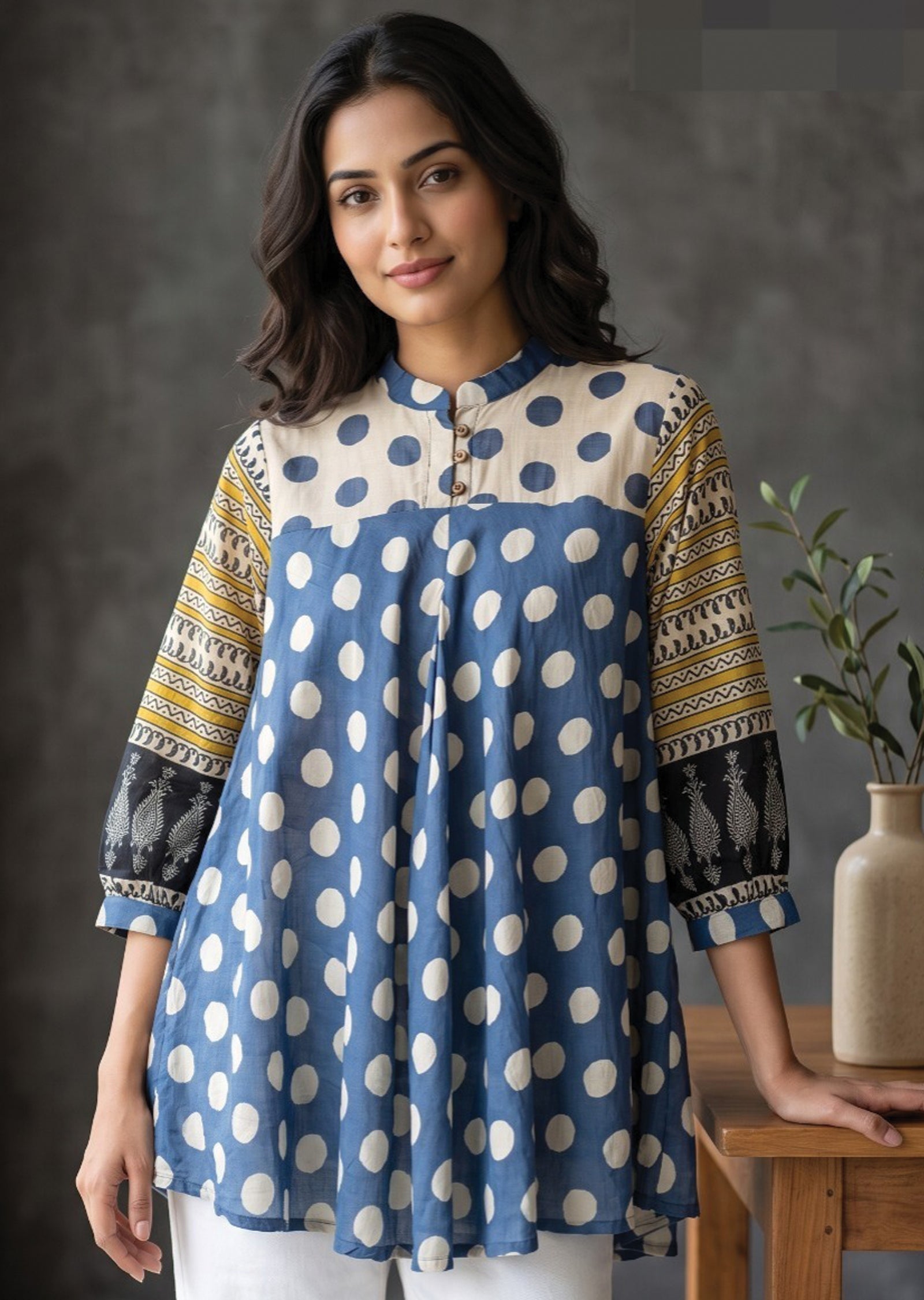 Navy Blue Muslin Short kurti