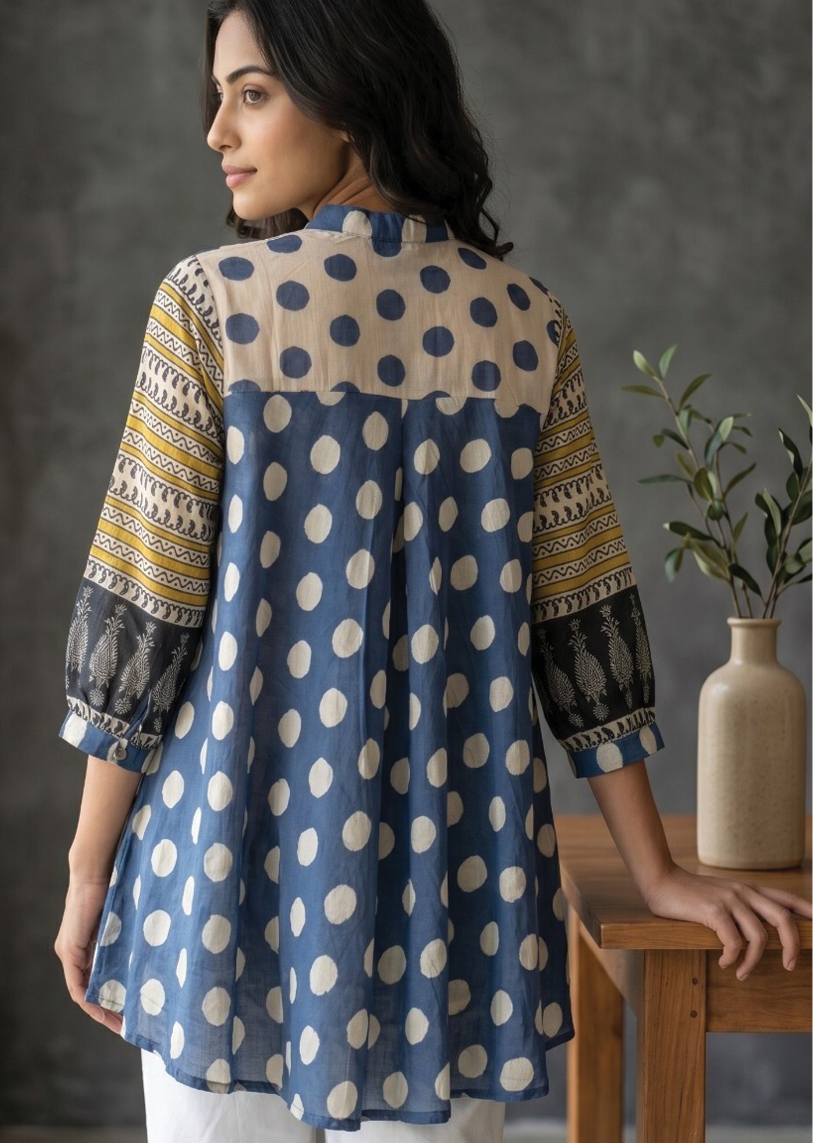 Navy Blue Muslin Short kurti