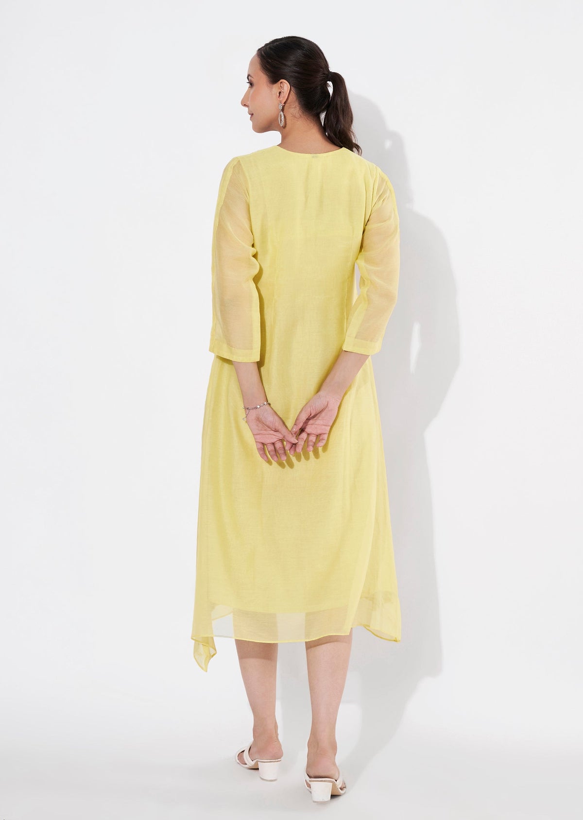 Lime Green Mul Chanderi Frock style kurti
