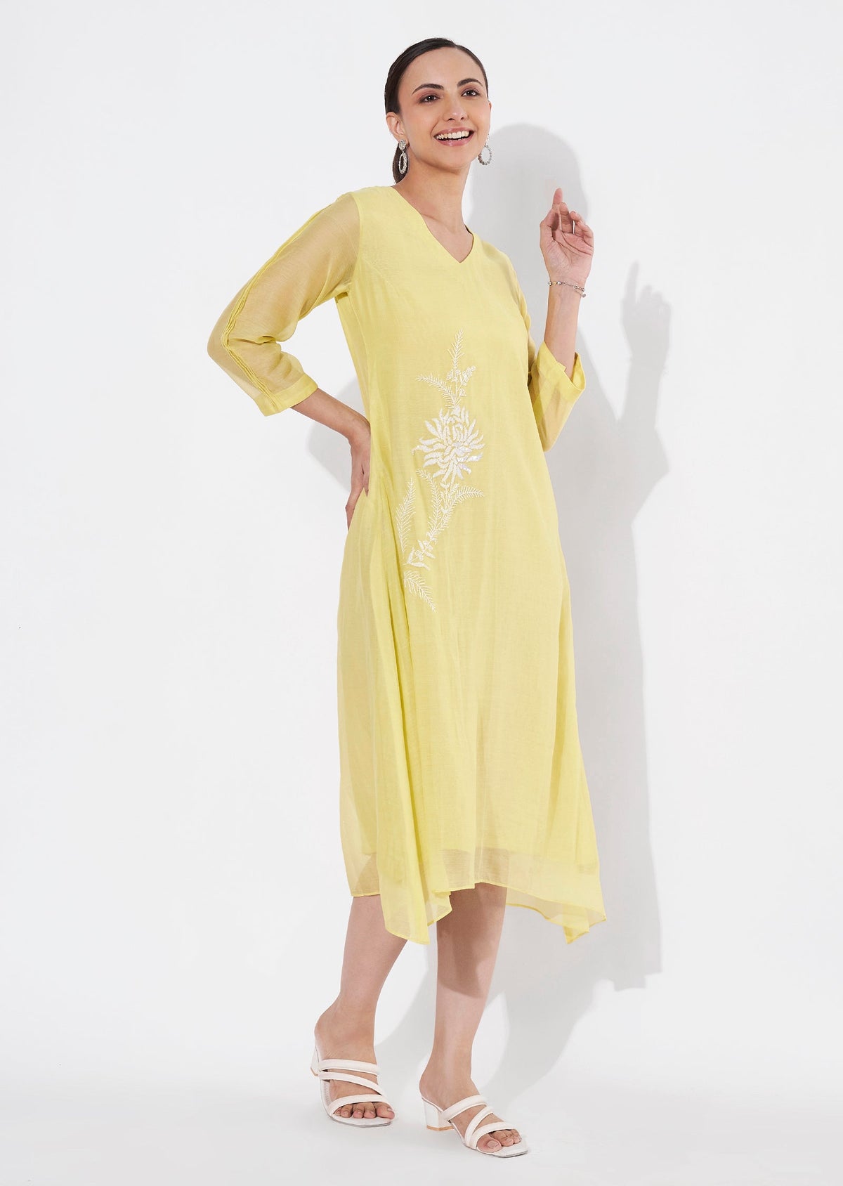 Lime Green Mul Chanderi Frock style kurti