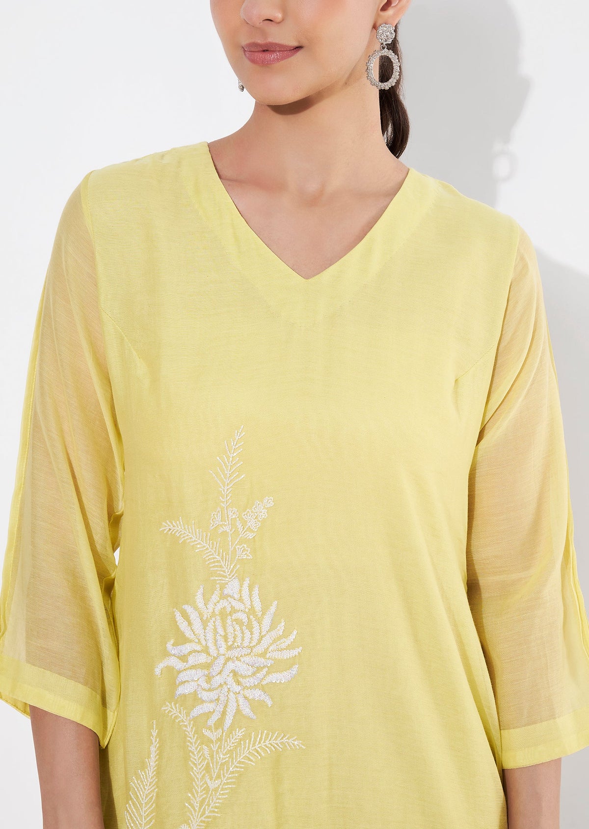 Lime Green Mul Chanderi Frock style kurti