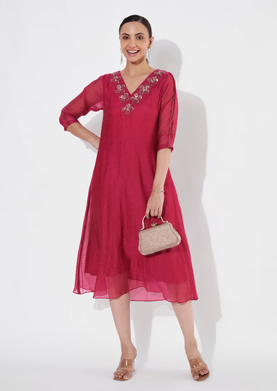 Rani Pink Chanderi Frock style kurti