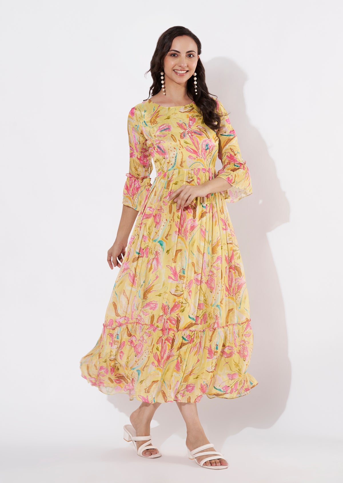 Yellow Chinnon Long kurti