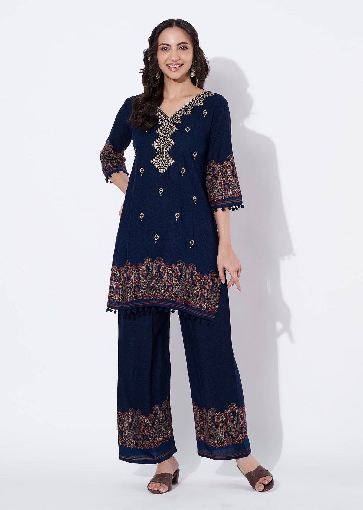 Blue Reyon Straight cut Kurti set