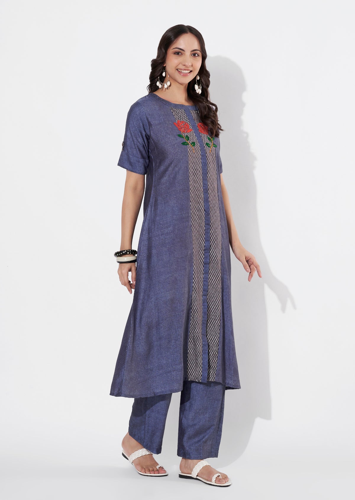 Grey Gold Straight cut Kurti set