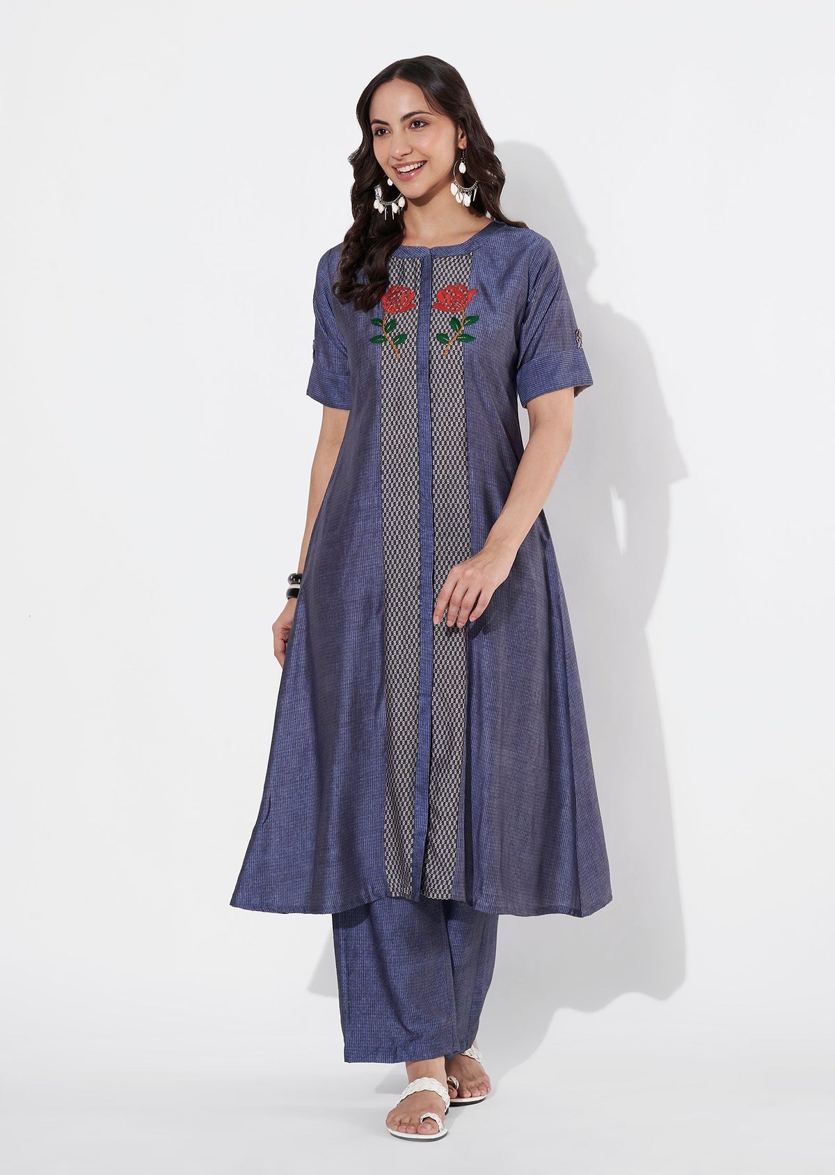 Grey Gold Straight cut Kurti set