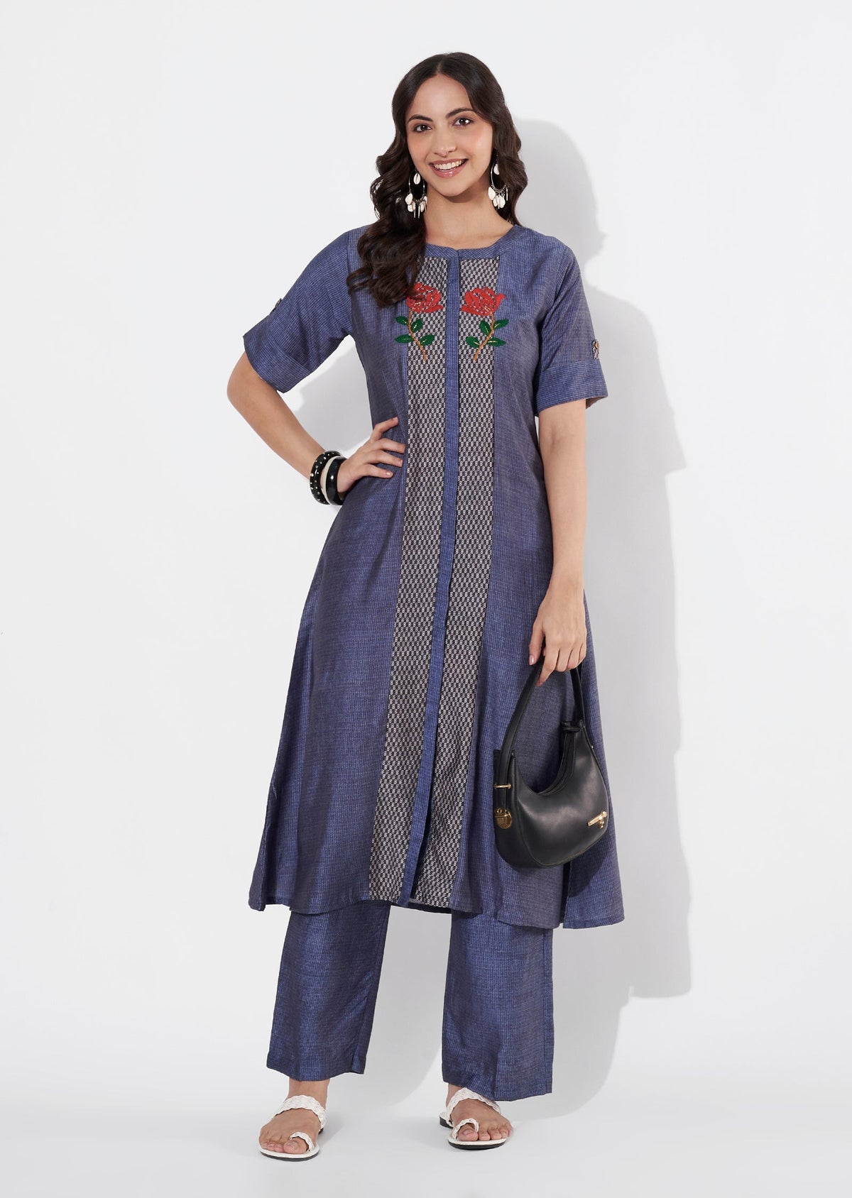 Grey Gold Straight cut Kurti set