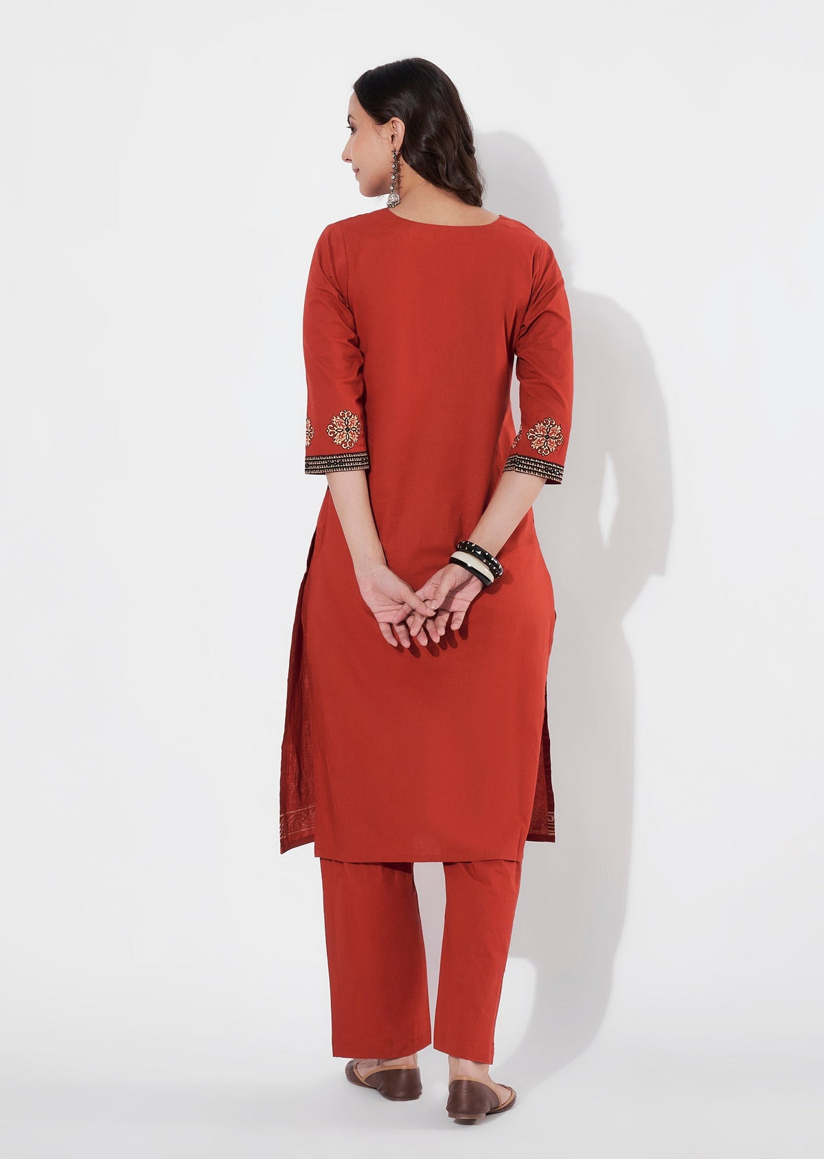Dark Rust Cotton Straight cut Kurti set