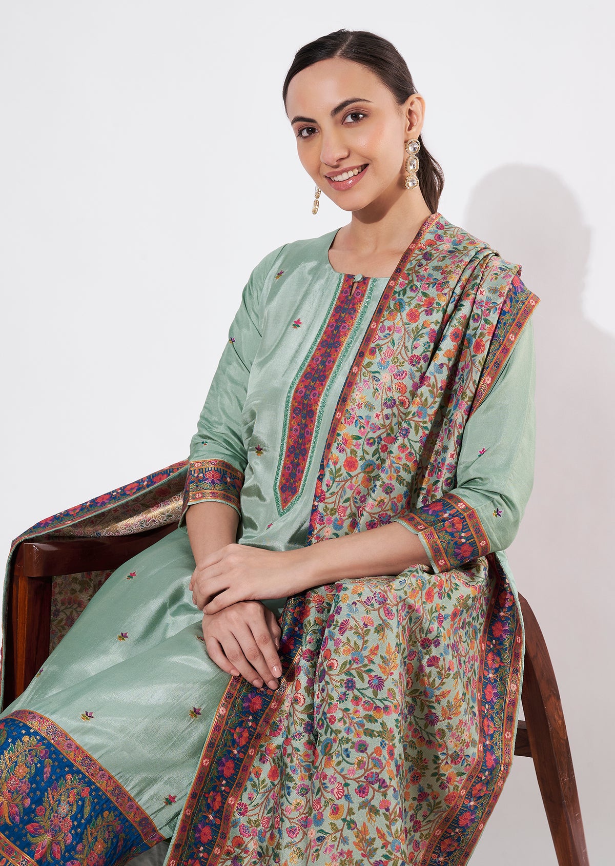 Dusty Green Silk Straight cut suit