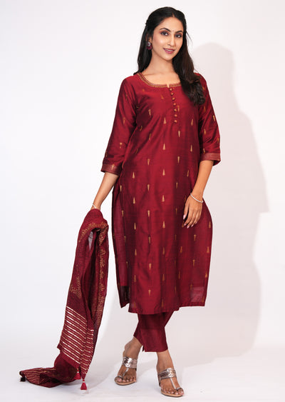 Maroon Silk Straight cut suit